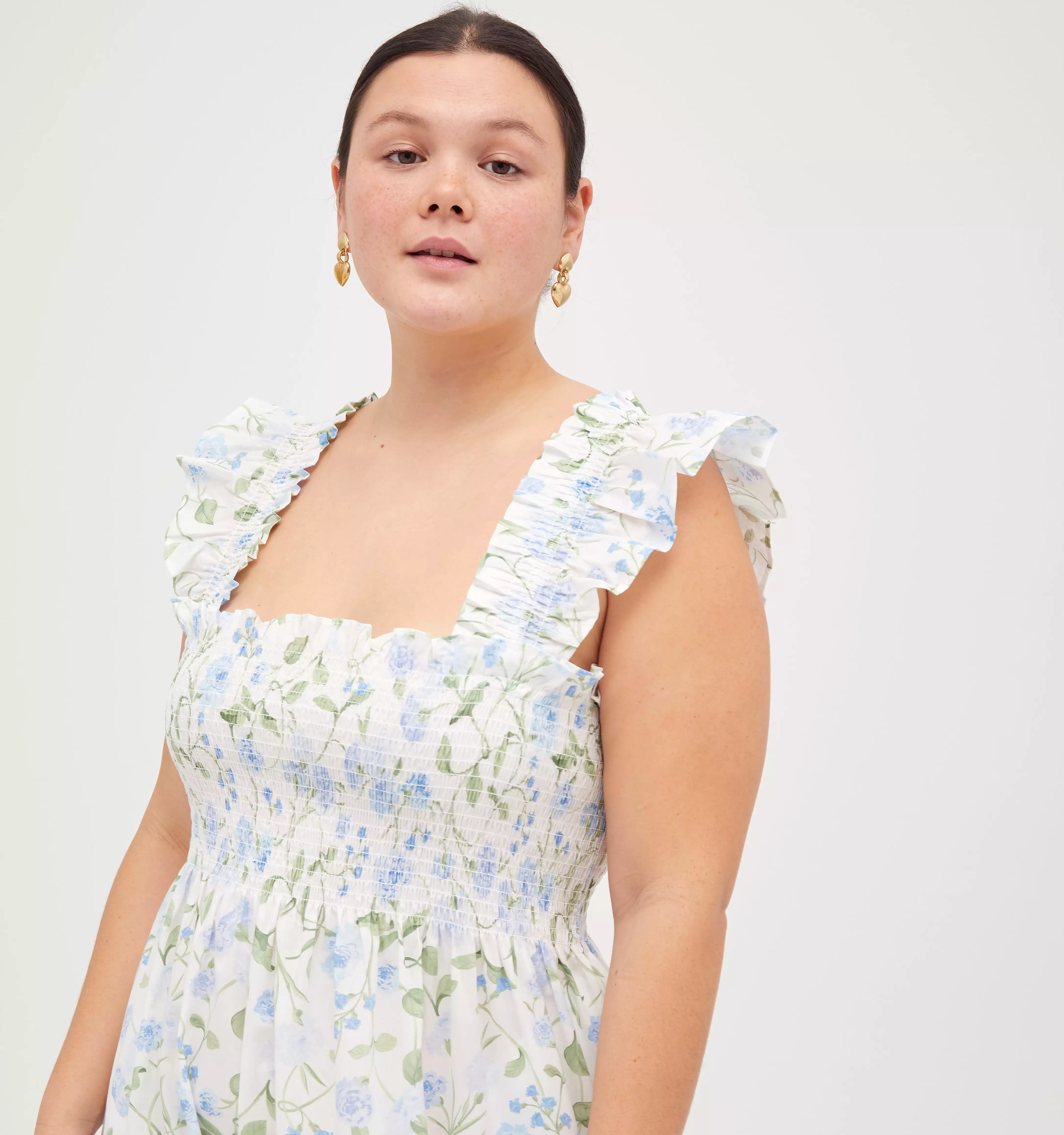 The Ellie Nap Dress - Blue Peony Bouquet Cotton