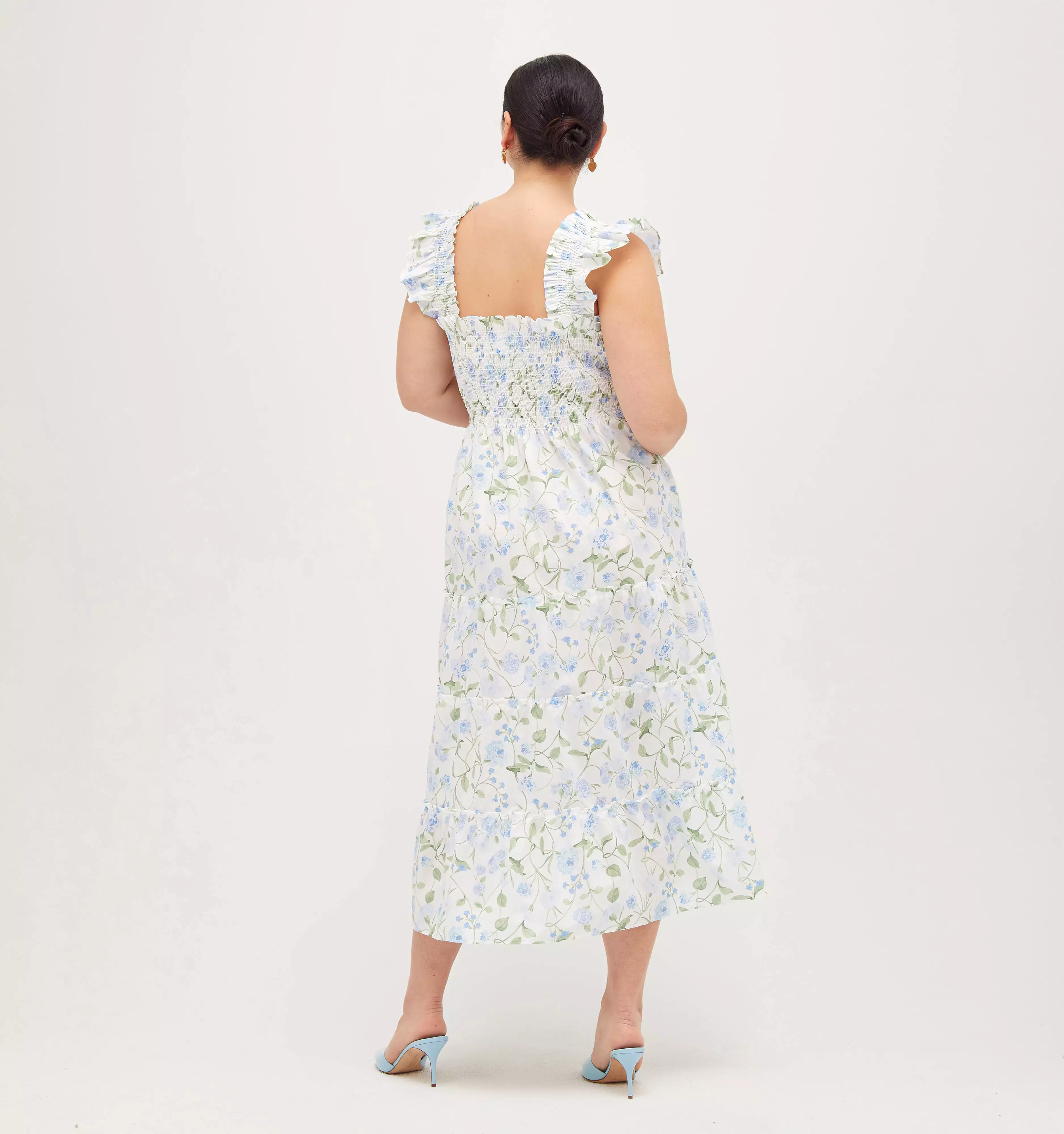 The Ellie Nap Dress - Blue Peony Bouquet Cotton