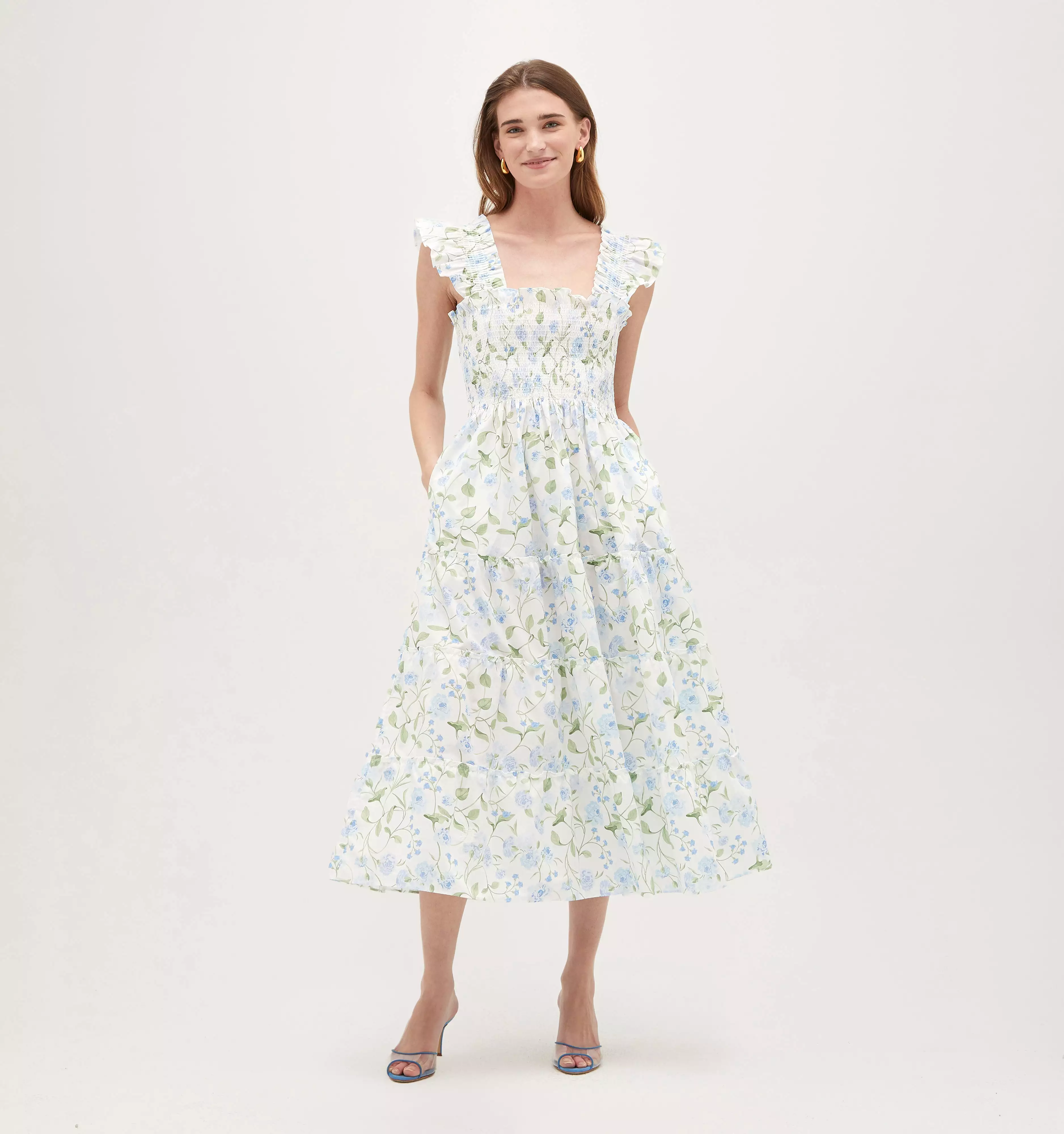 The Ellie Nap Dress - Blue Peony Bouquet Cotton