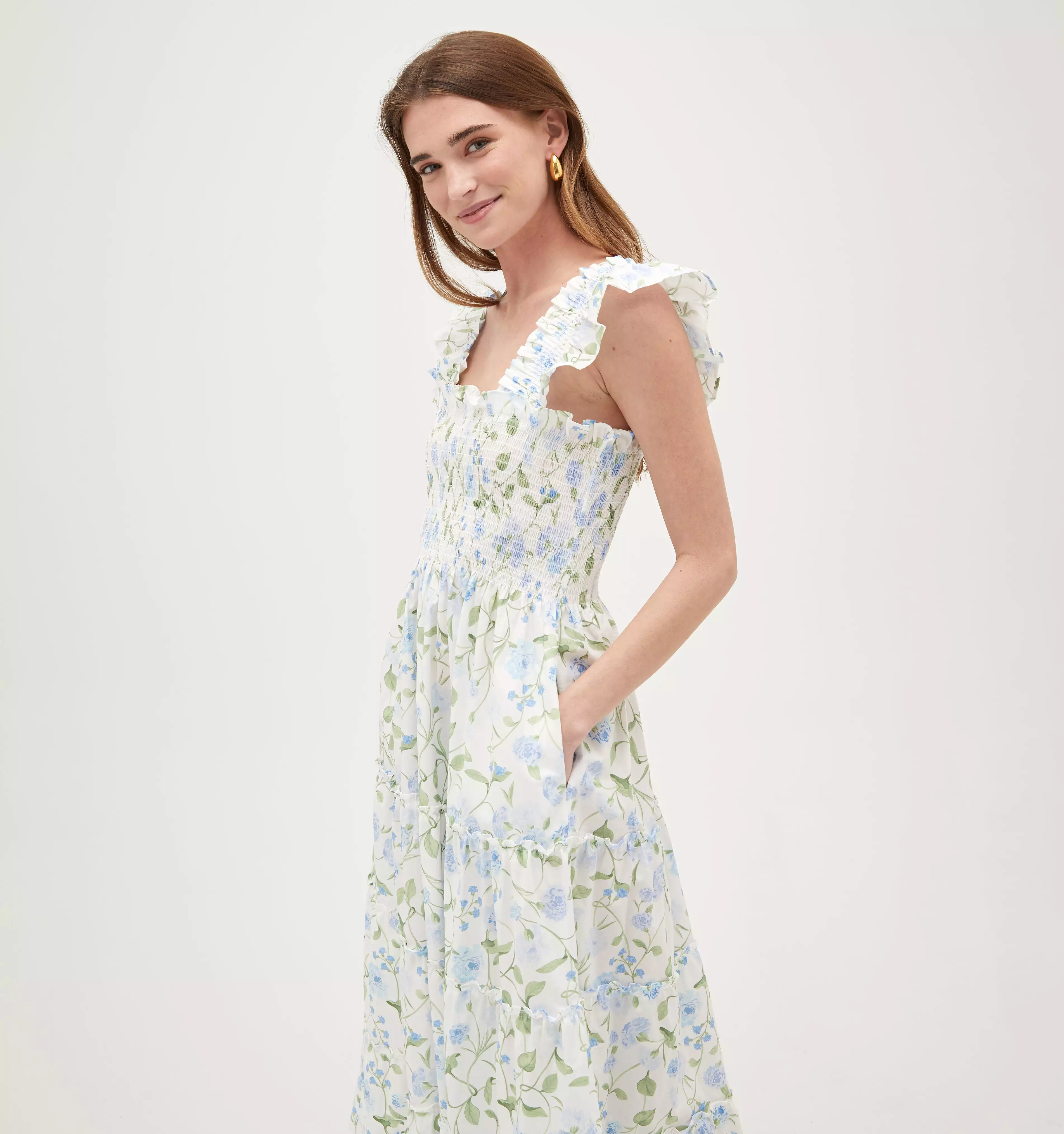 The Ellie Nap Dress - Blue Peony Bouquet Cotton