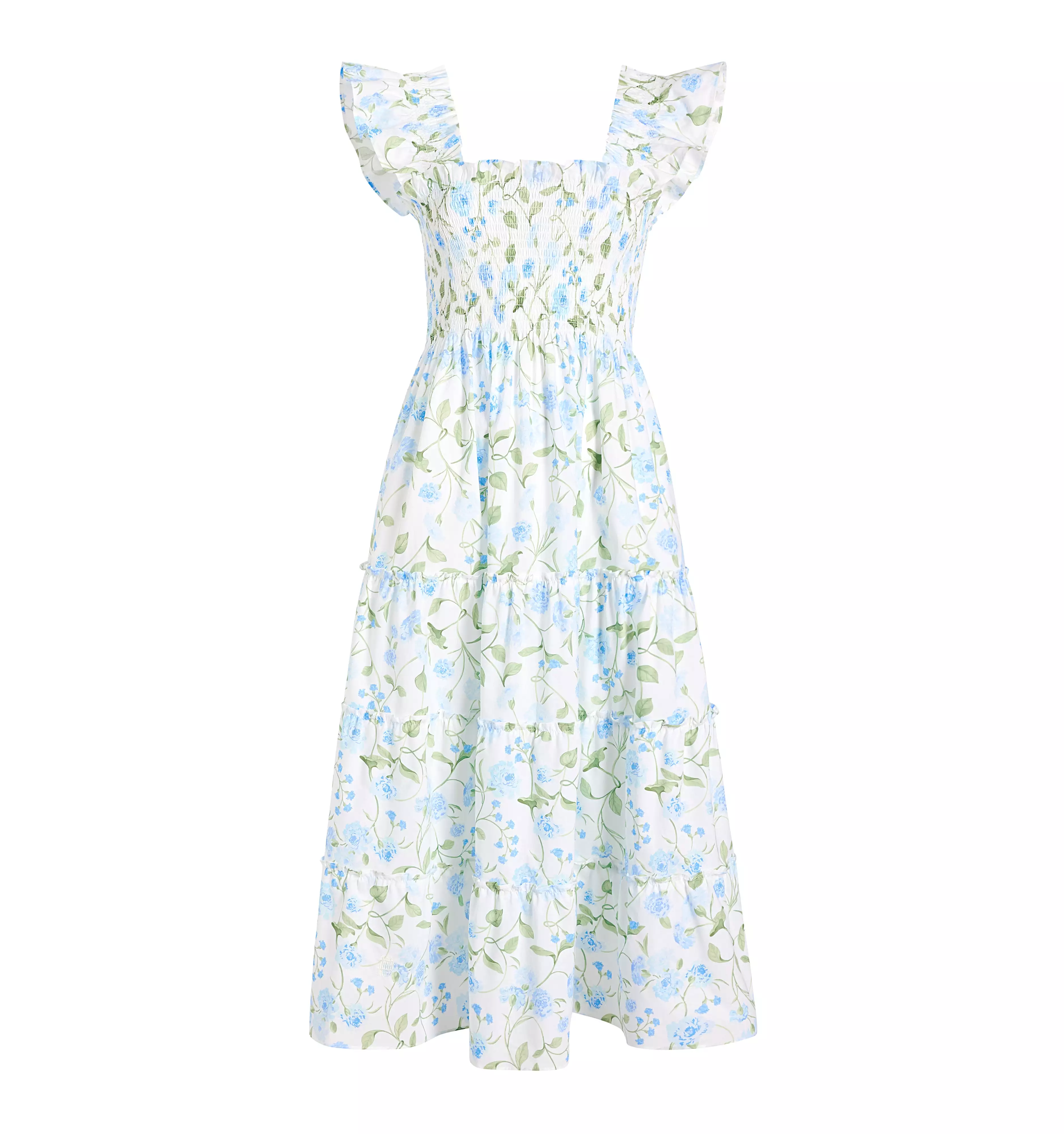 The Ellie Nap Dress - Blue Peony Bouquet Cotton