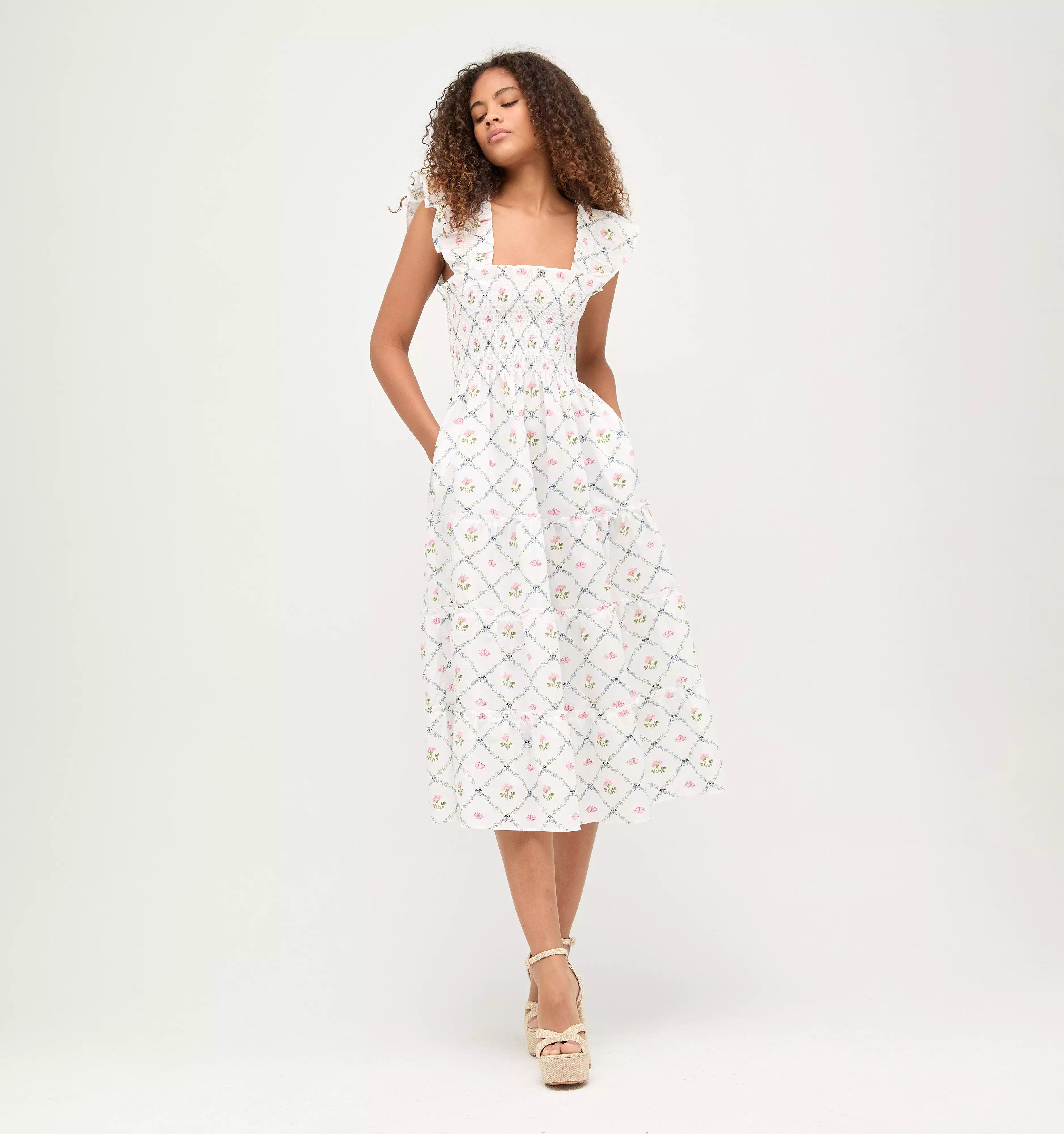 The Ellie Nap Dress - Butterfly Trellis Cotton Poplin