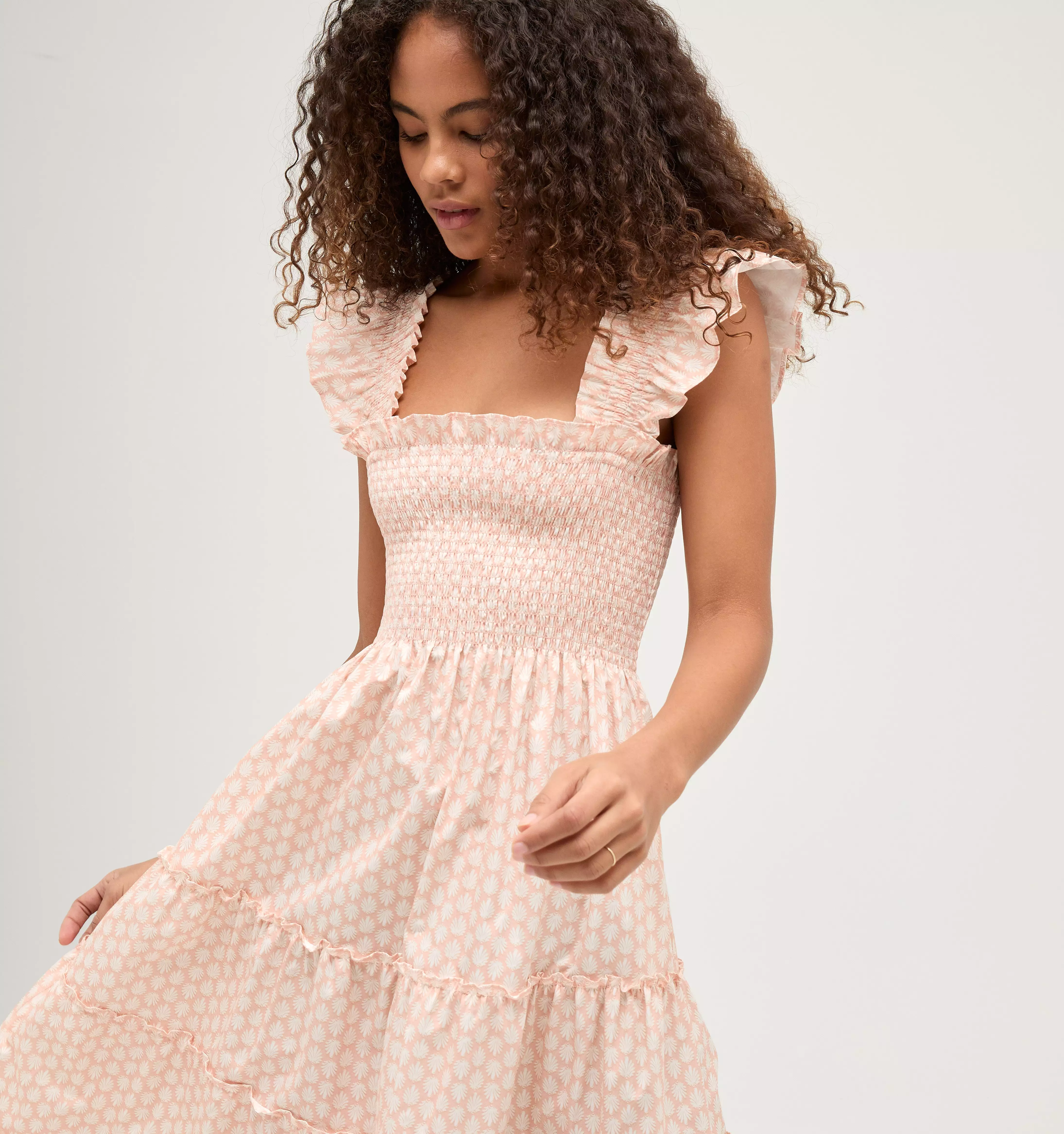 The Ellie Nap Dress - Coral Baroque Shell Cotton Sateen