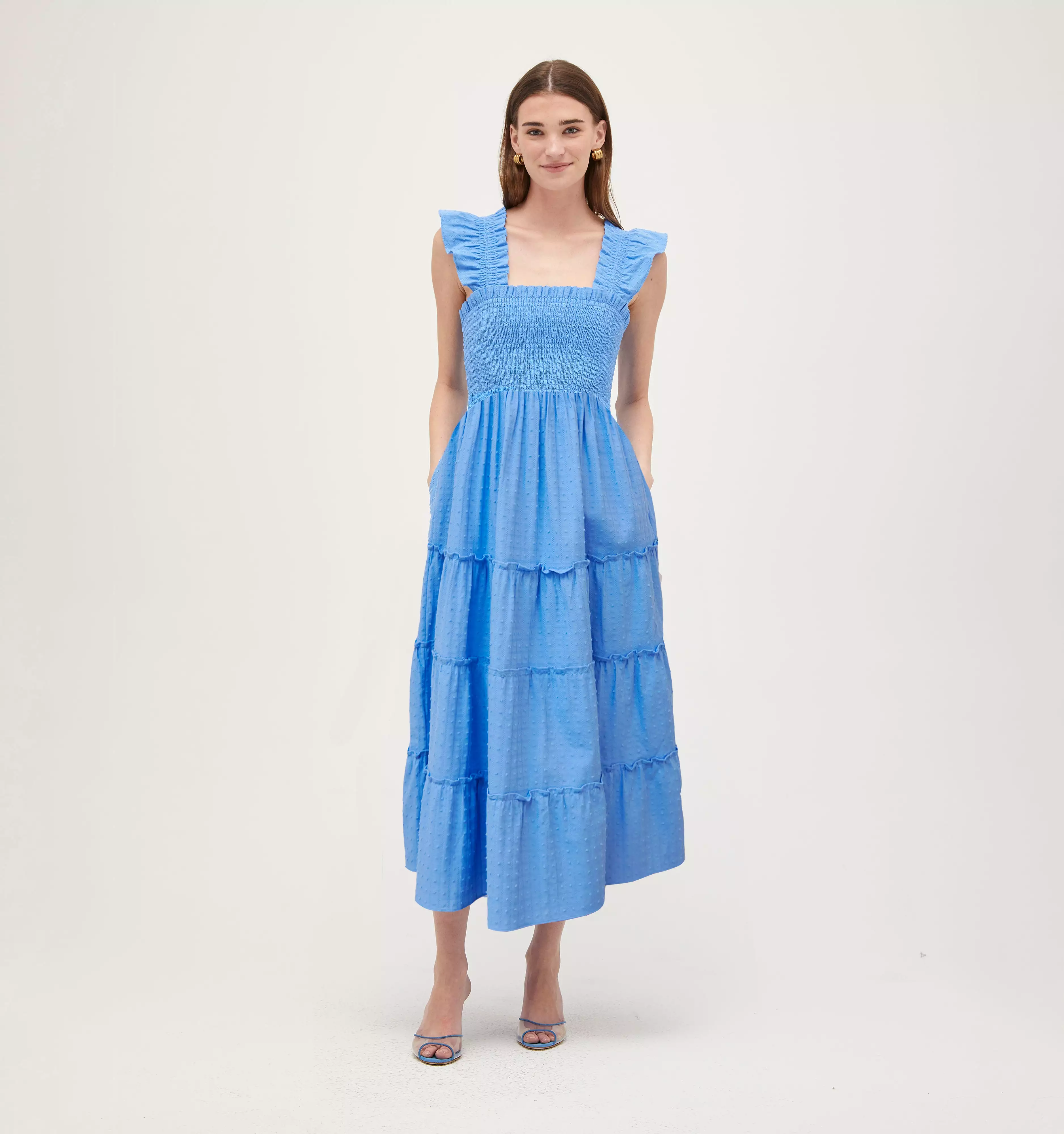 The Ellie Nap Dress - Hydrangea Blue Textured Clip Dot