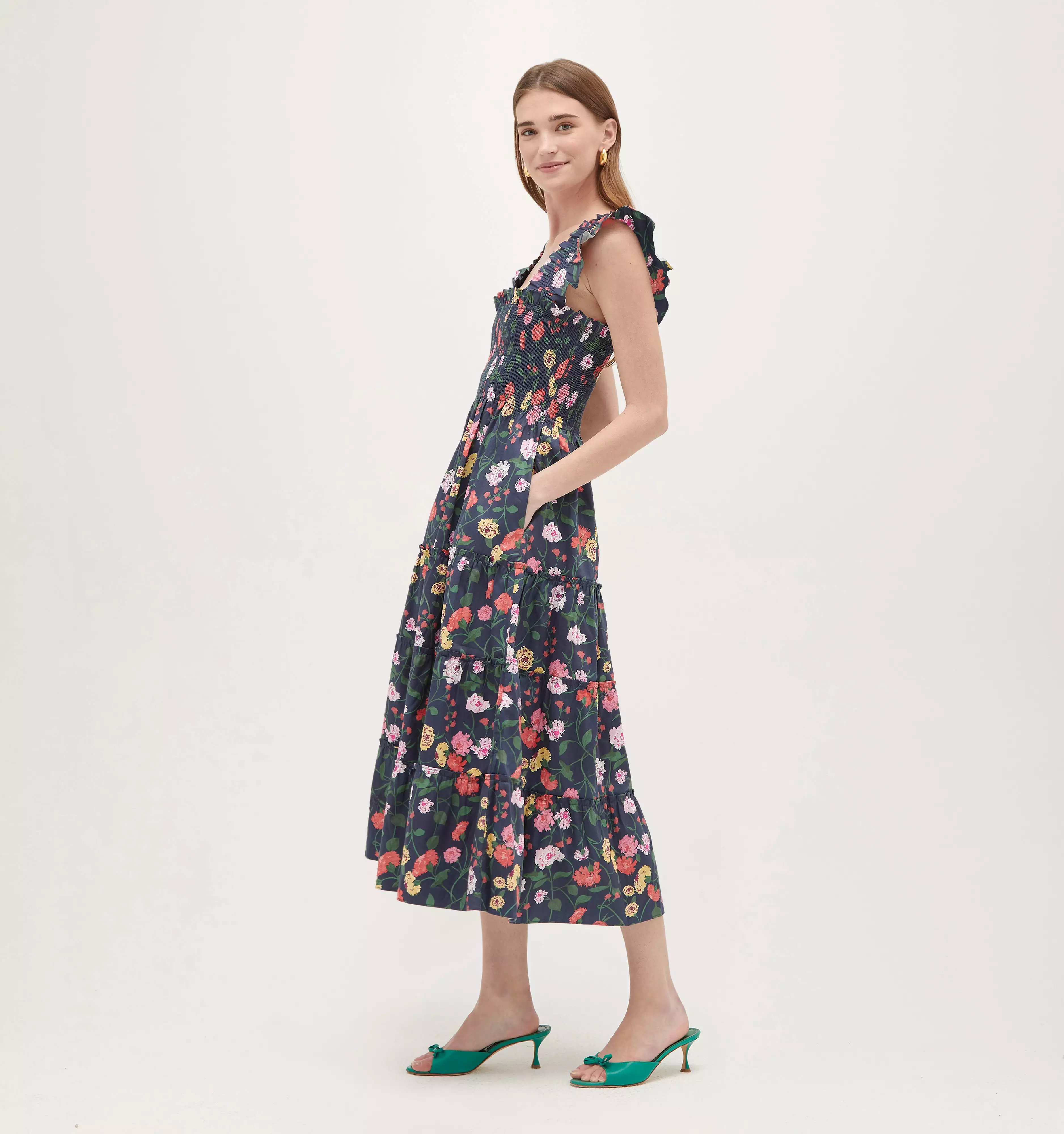 The Ellie Nap Dress - Navy Peony Bouquet Cotton Sateen