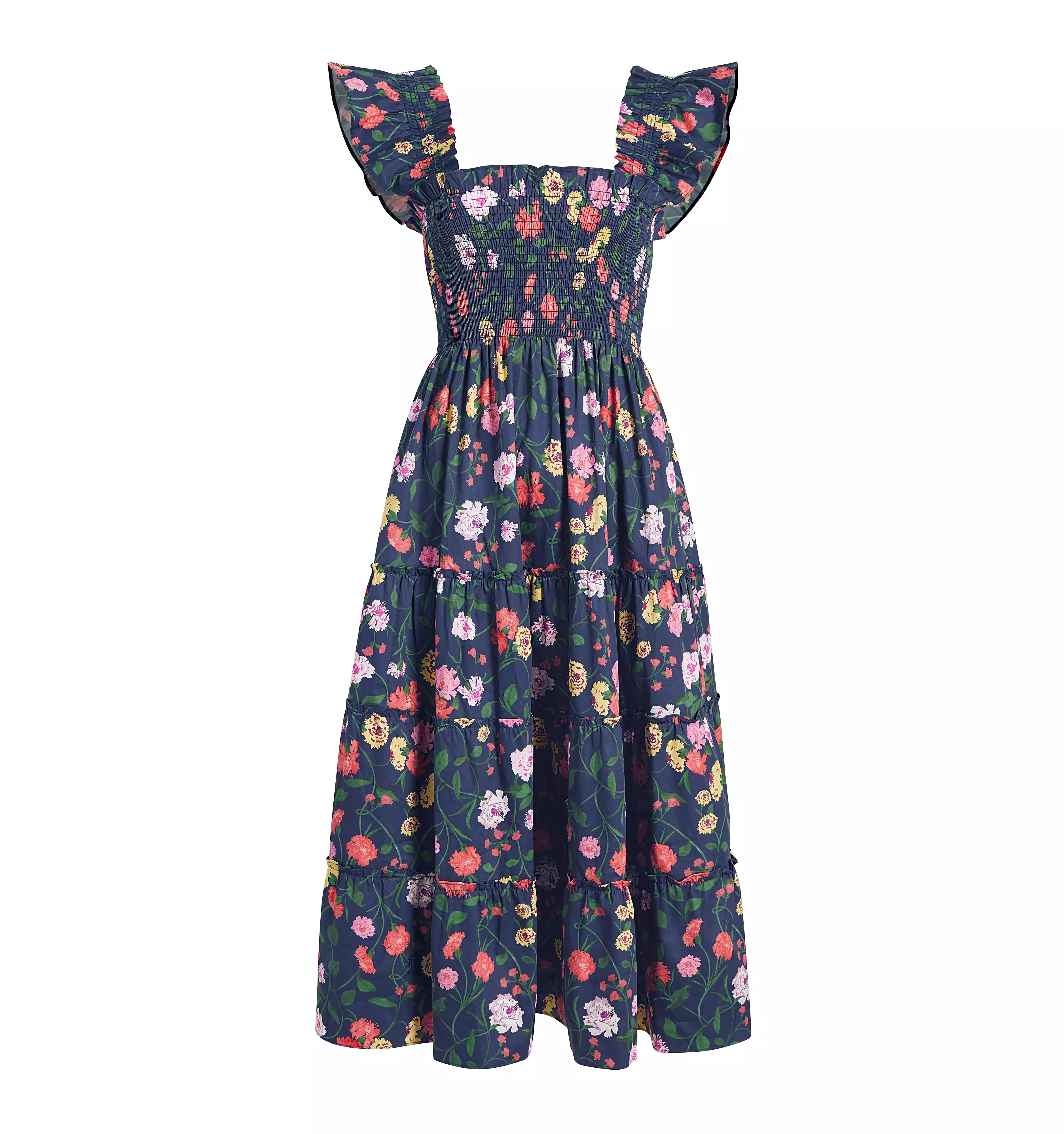 The Ellie Nap Dress - Navy Peony Bouquet Cotton Sateen