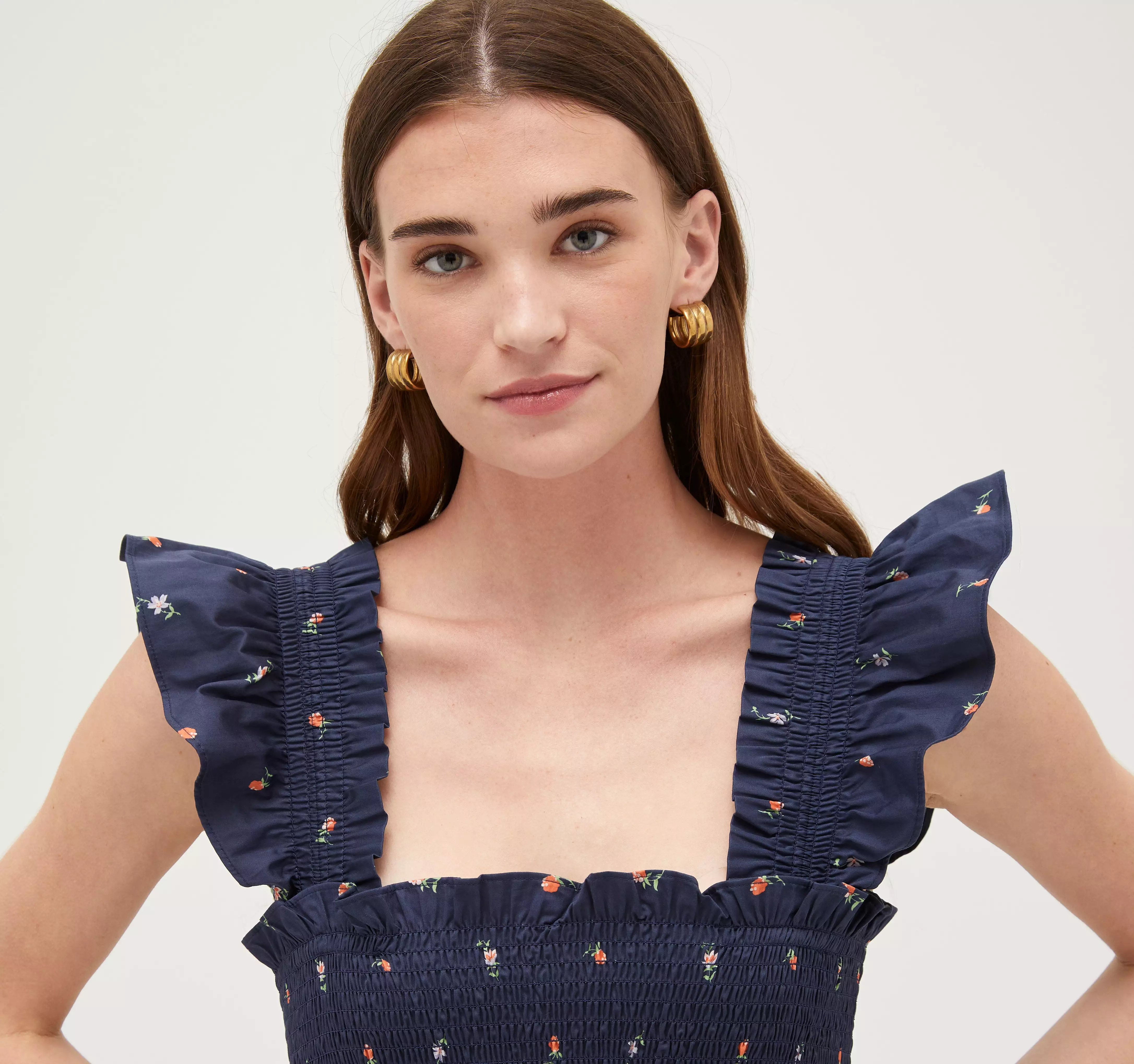 The Ellie Nap Dress - Petite Fleur in Navy Cotton Sateen