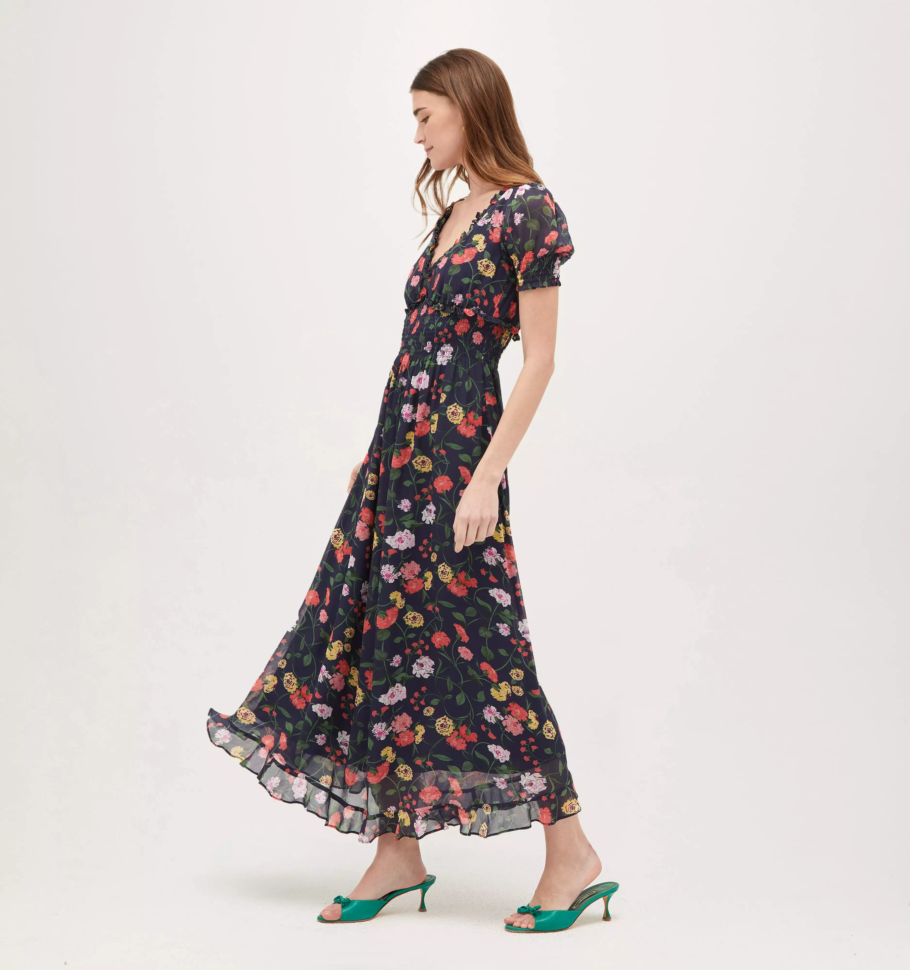 The Georgia Nap Dress - Navy Peony Bouquet