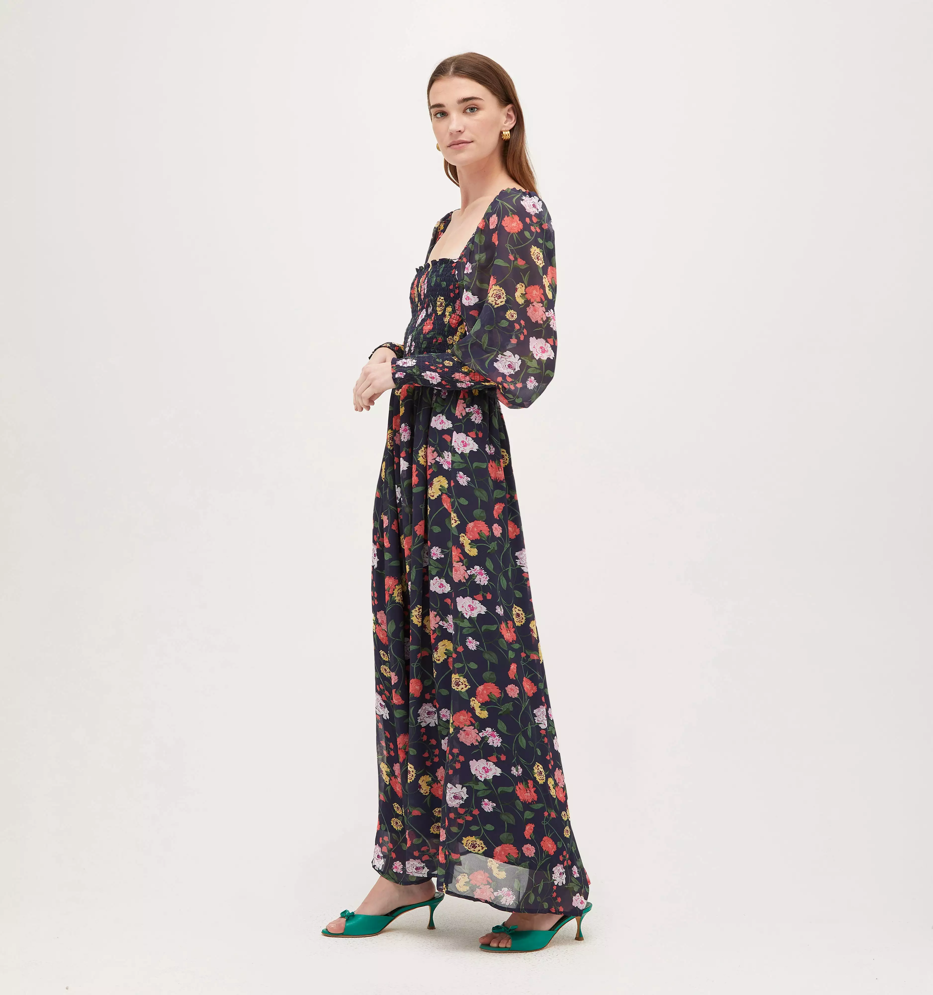 The Grace Maxi Nap Dress - Navy Peony Bouquet Georgette