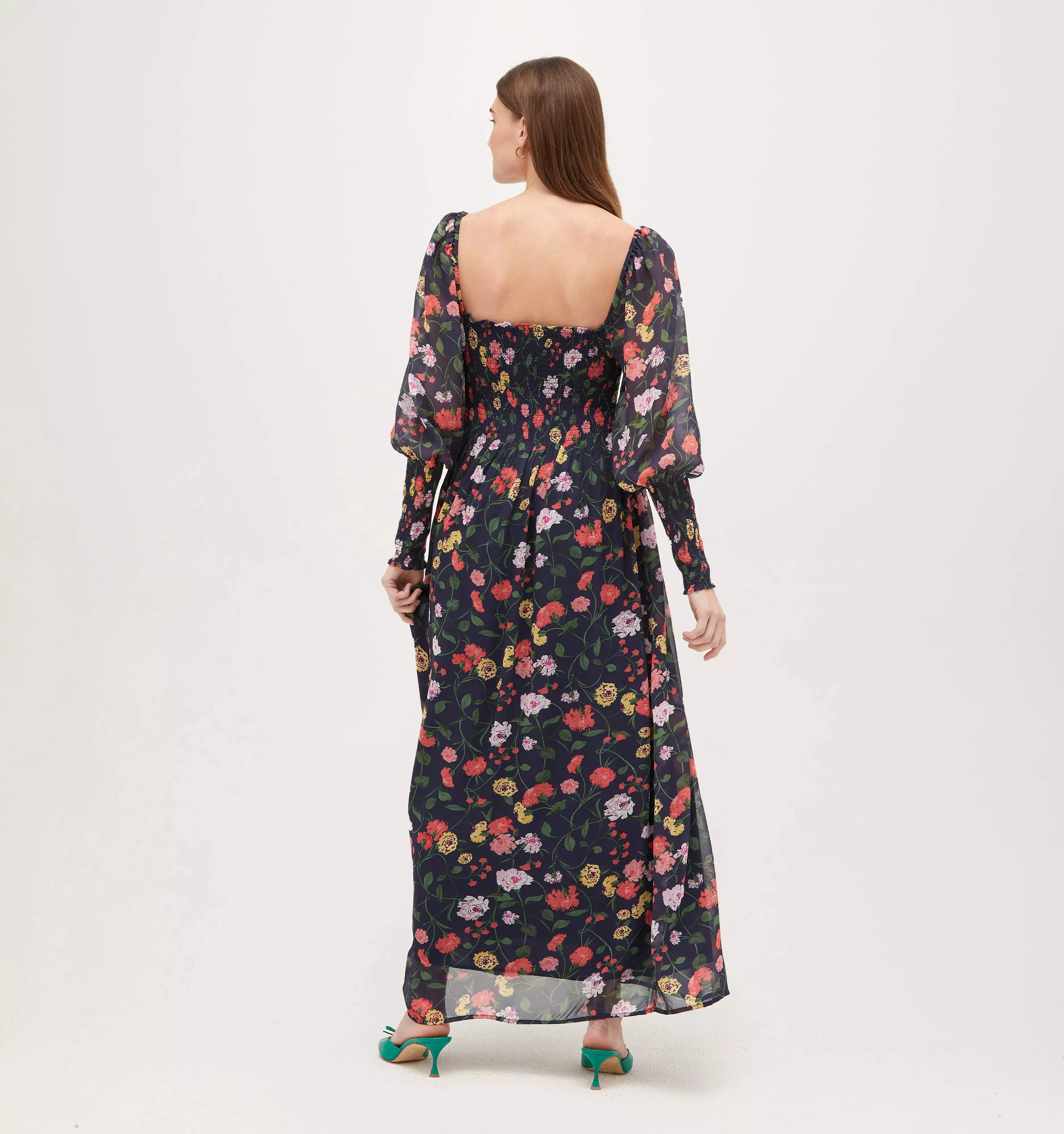 The Grace Maxi Nap Dress - Navy Peony Bouquet Georgette