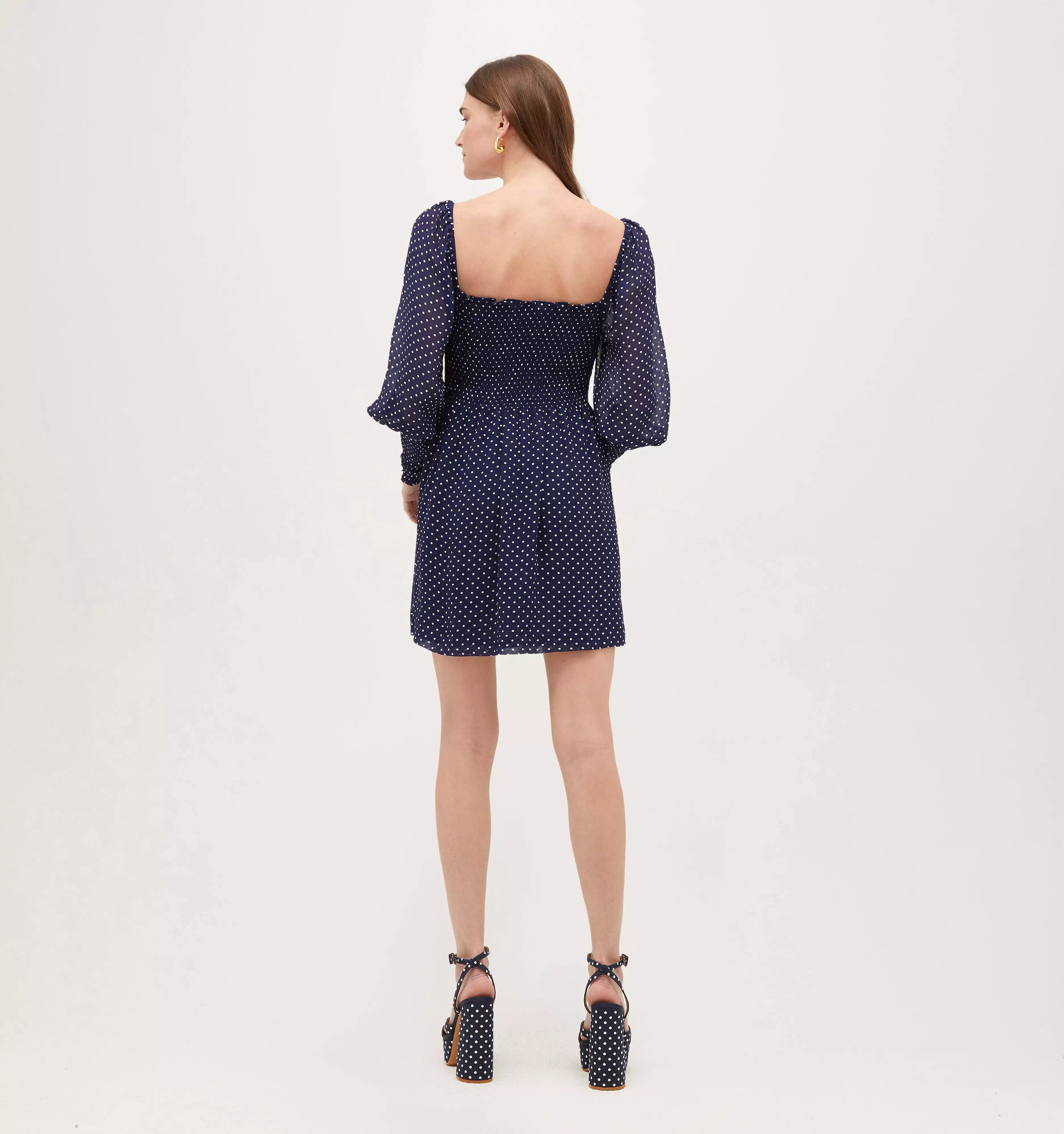 The Grace Mini Nap Dress - Navy Polka Dot Georgette