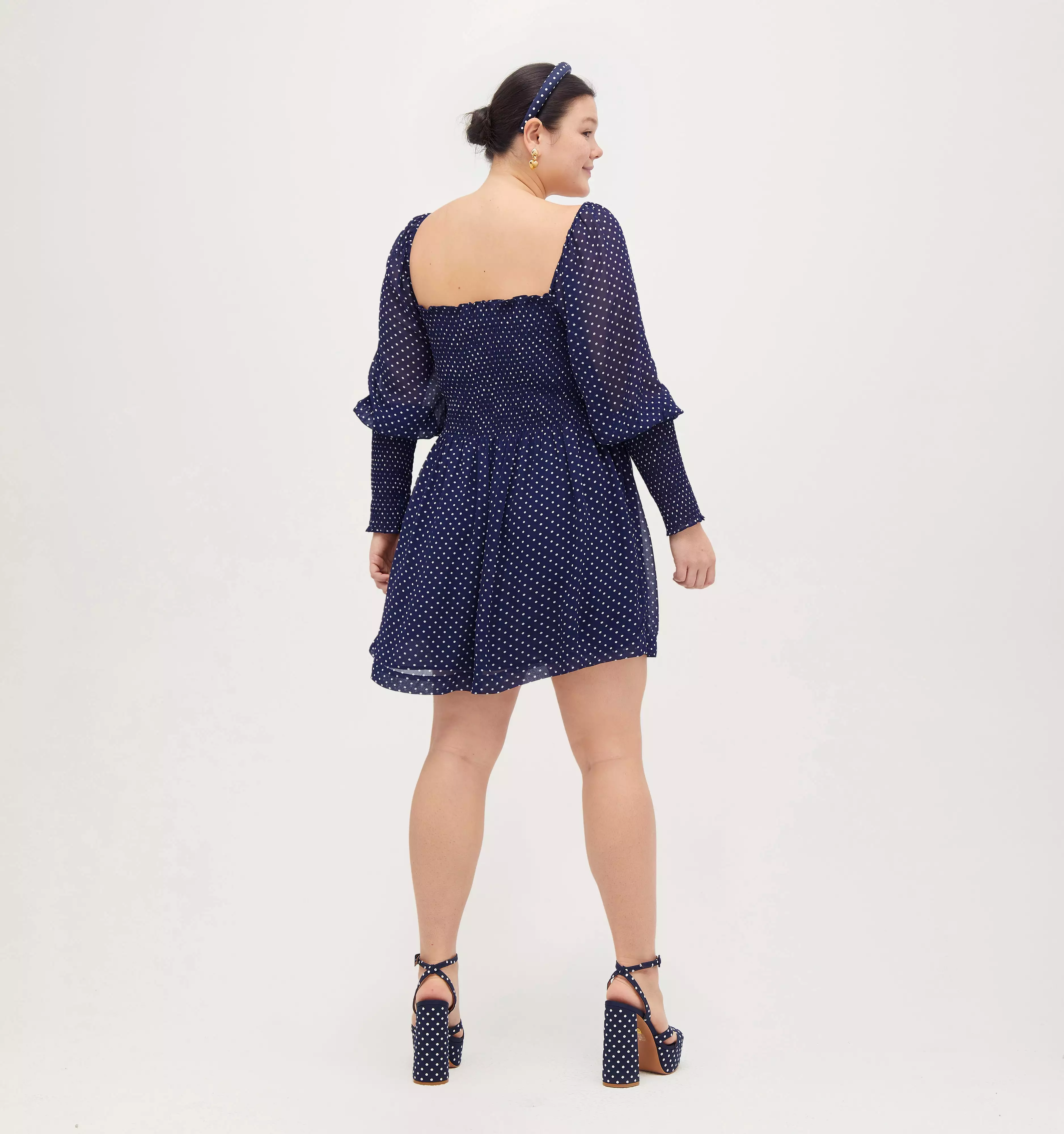 The Grace Mini Nap Dress - Navy Polka Dot Georgette