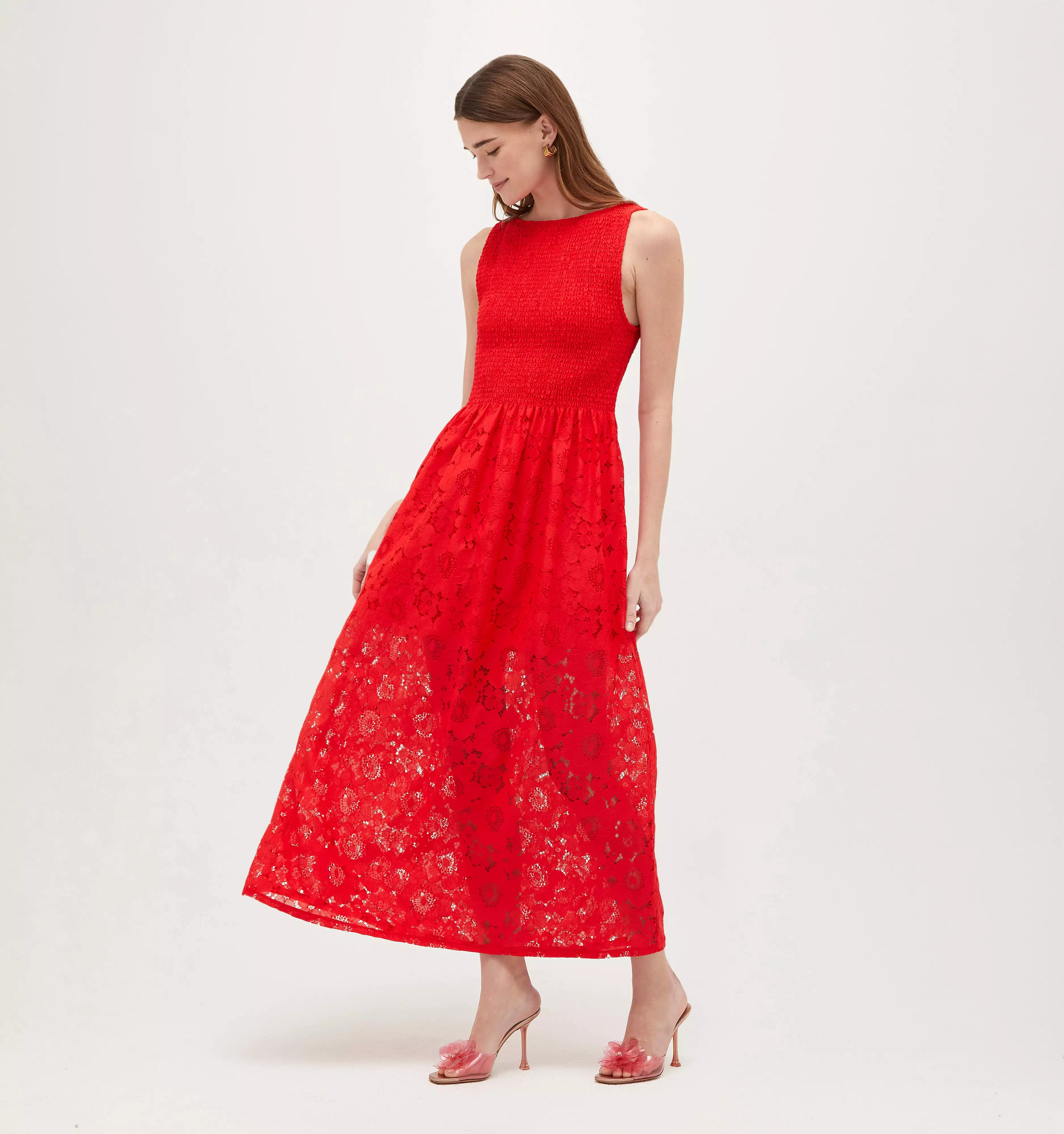 The Lace Cosima Nap Dress - Poppy Red Floral Lace