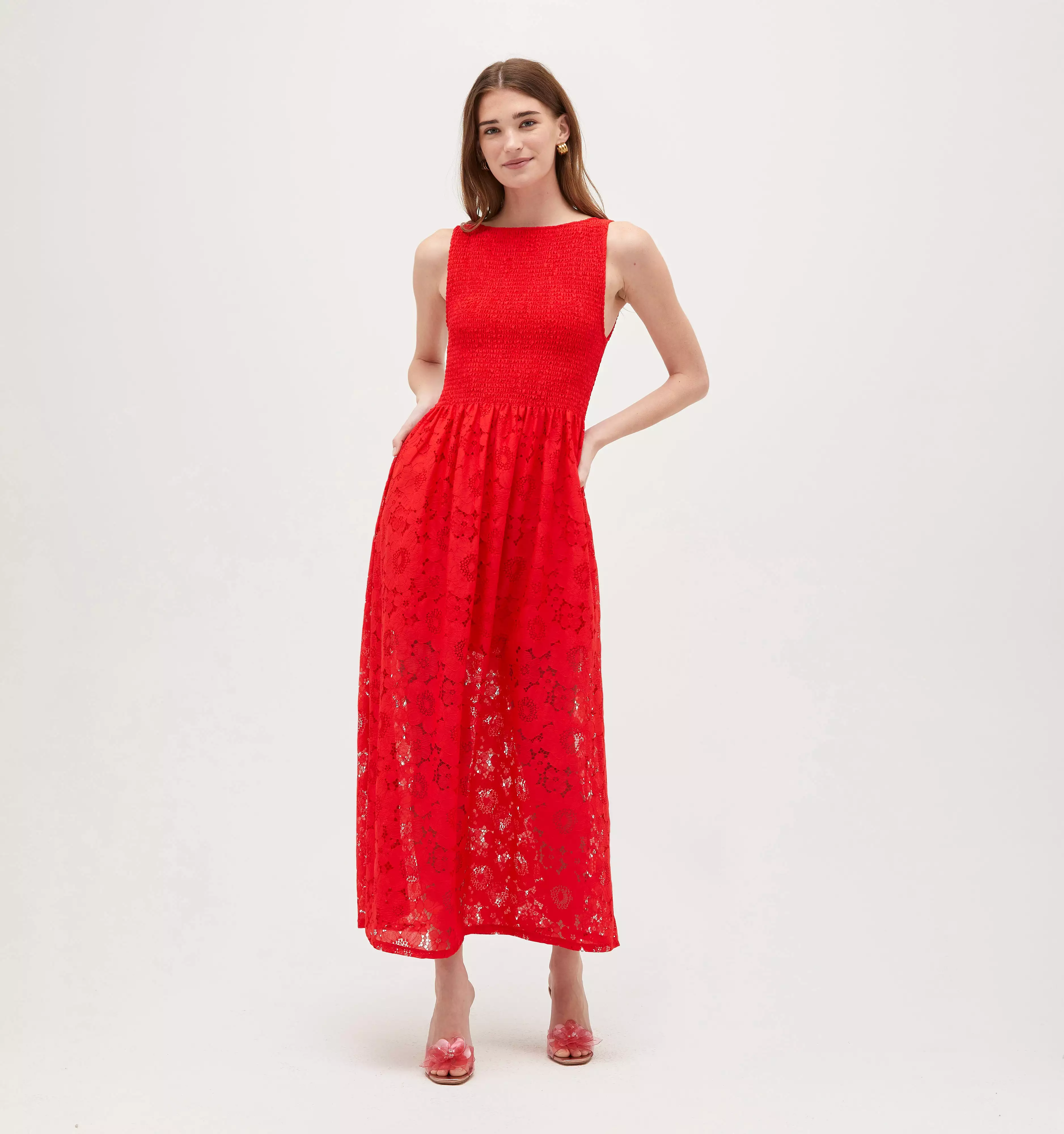 The Lace Cosima Nap Dress - Poppy Red Floral Lace