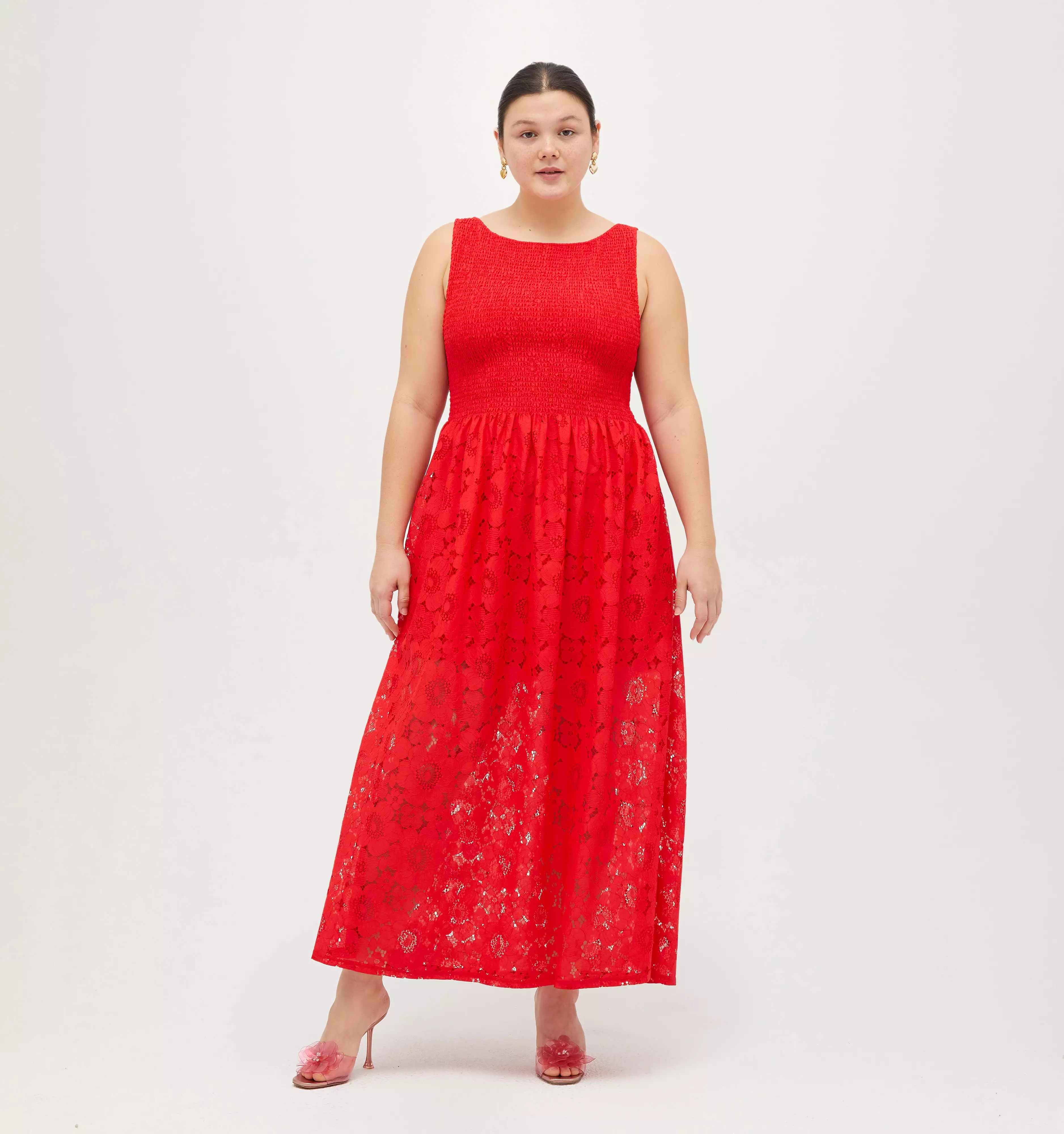 The Lace Cosima Nap Dress - Poppy Red Floral Lace