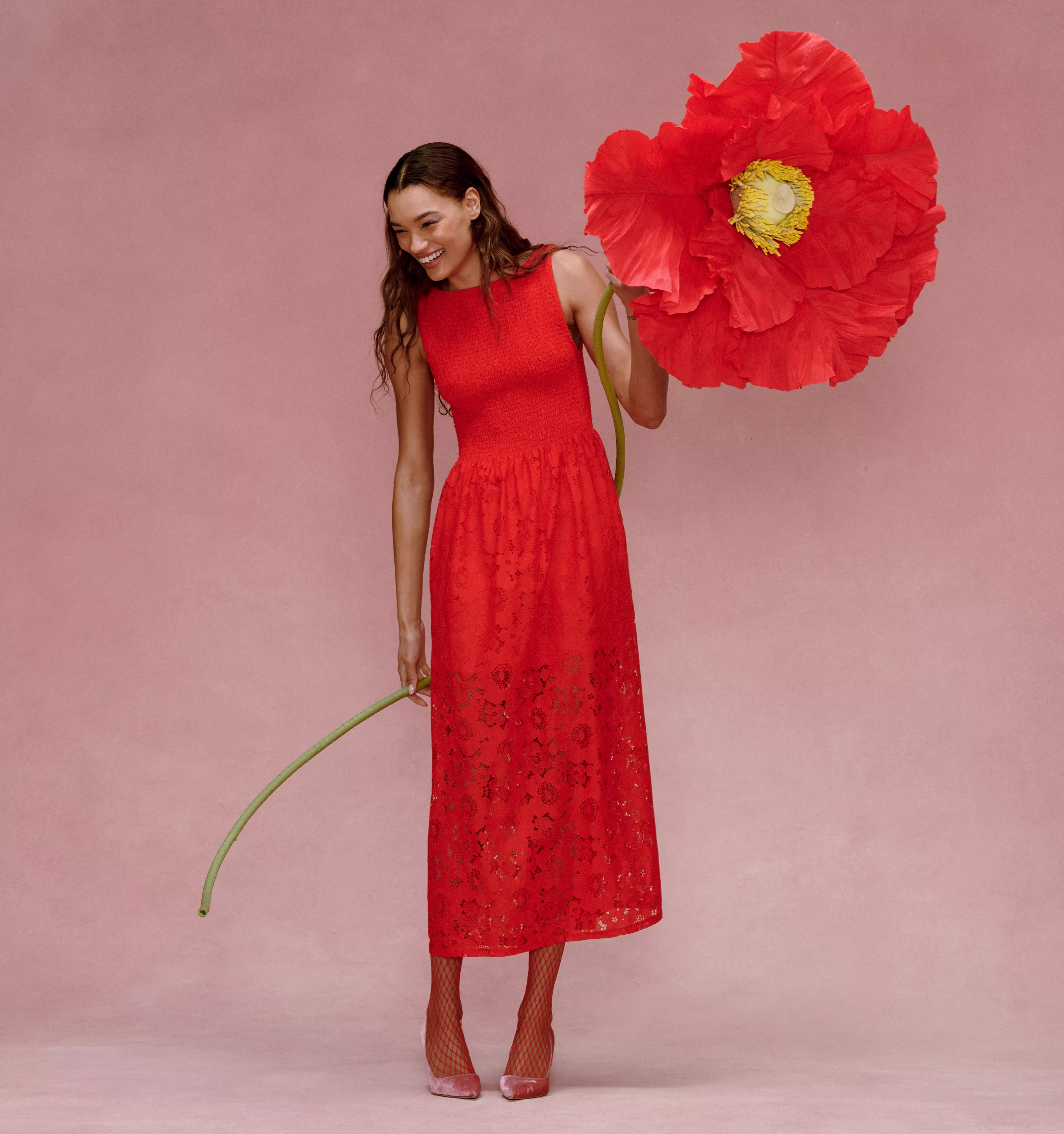 The Lace Cosima Nap Dress - Poppy Red Floral Lace