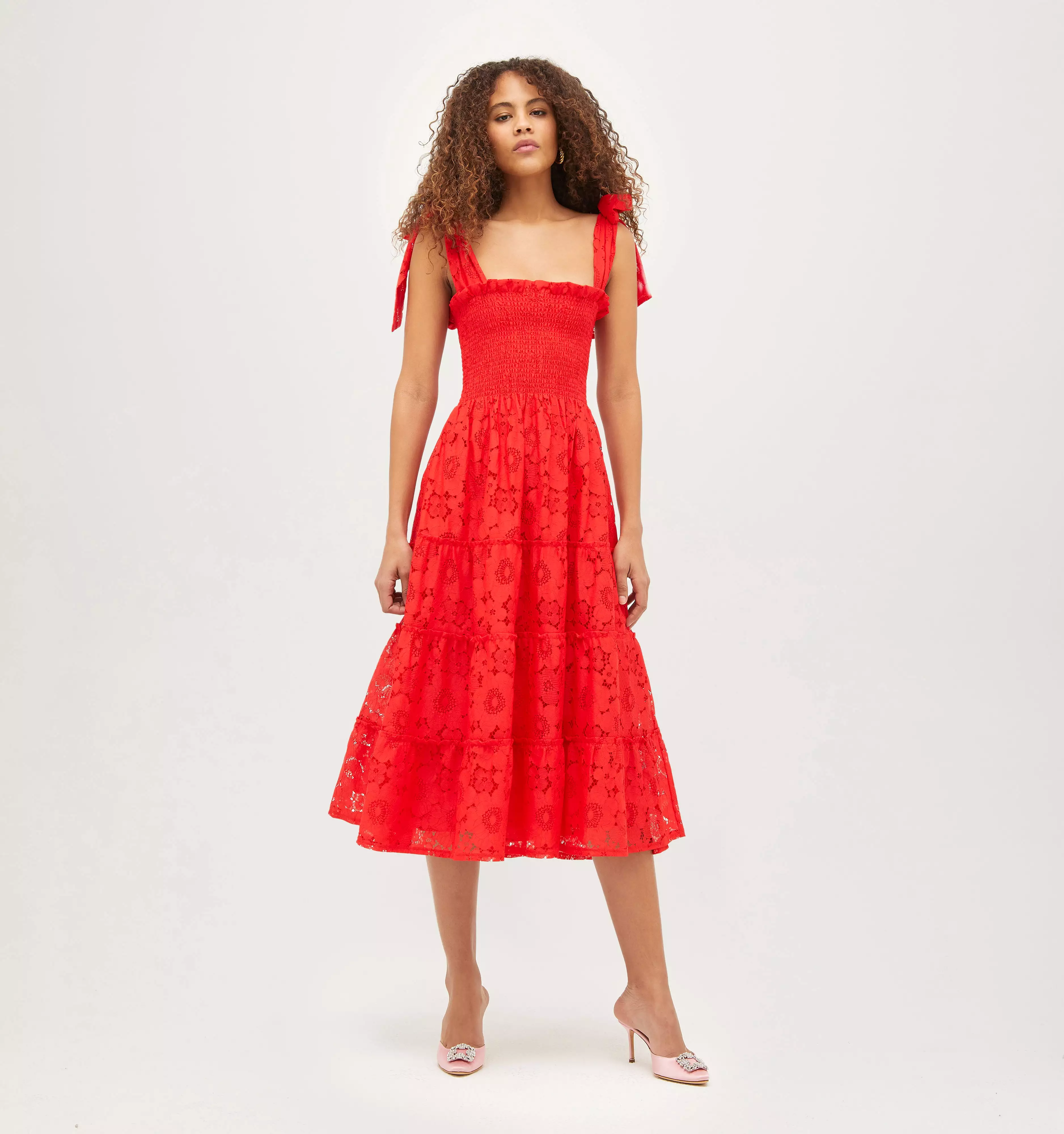 The Lace Ribbon Ellie Nap Dress - Poppy Red Floral Lace