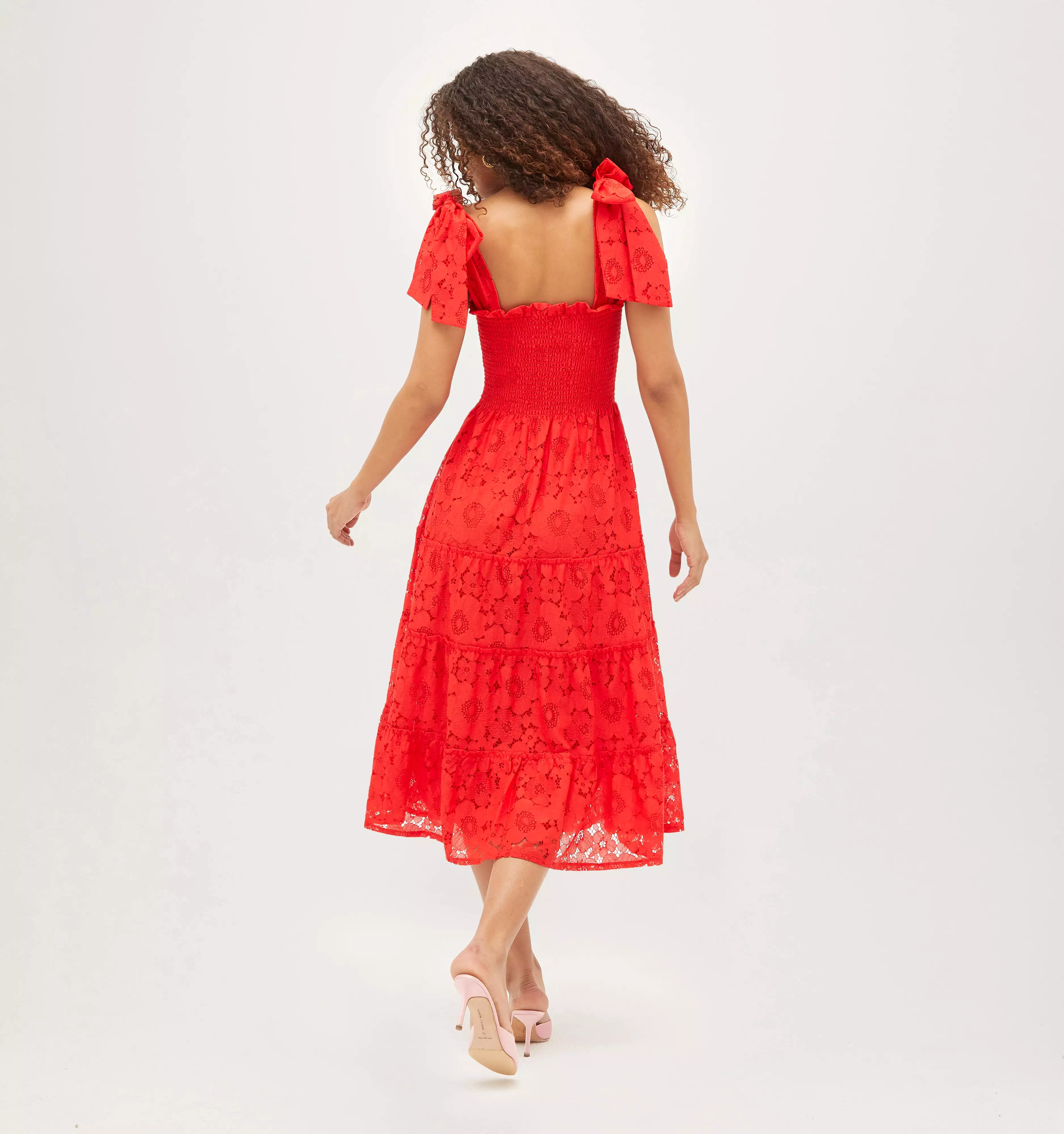 The Lace Ribbon Ellie Nap Dress - Poppy Red Floral Lace