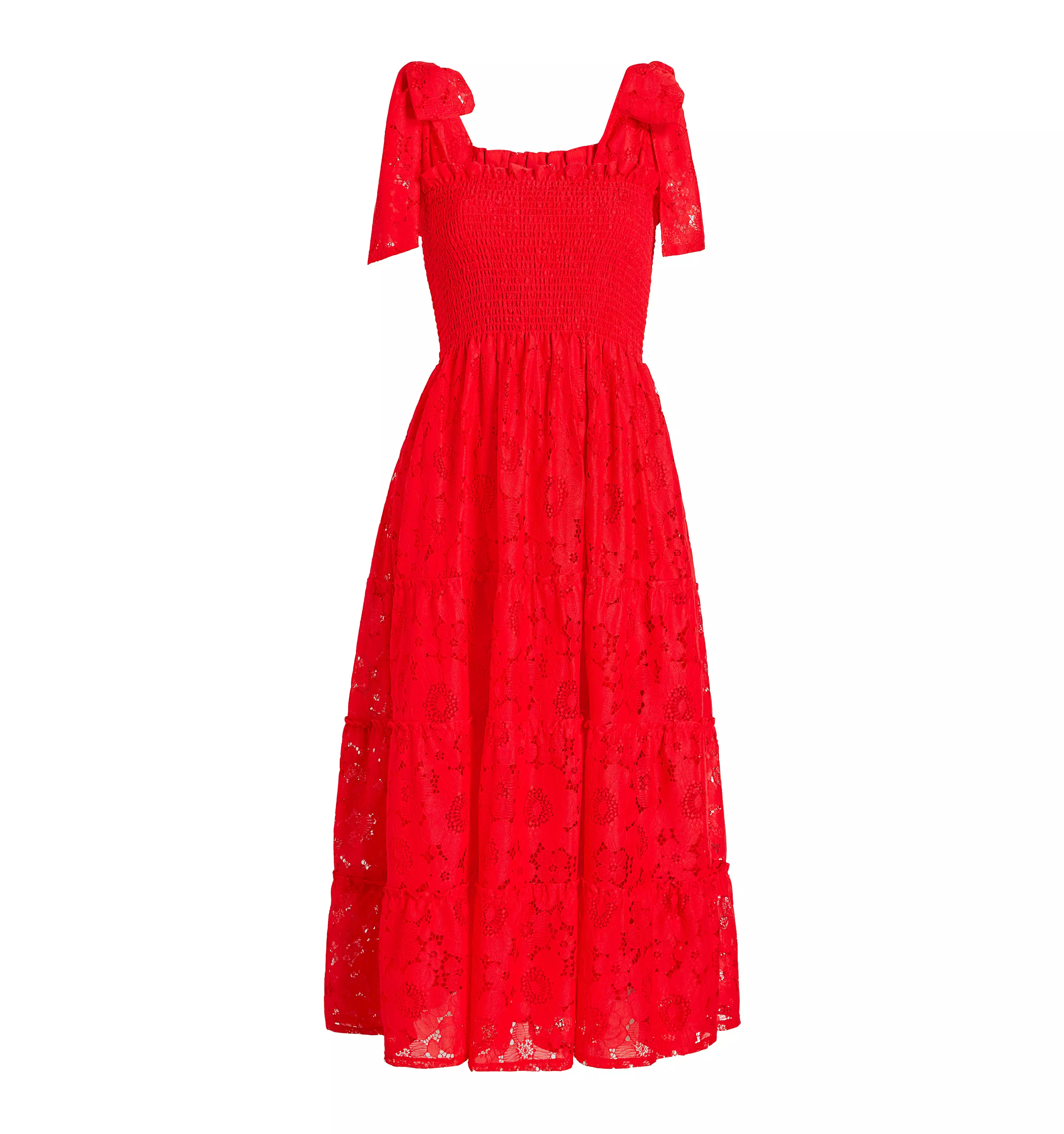 The Lace Ribbon Ellie Nap Dress - Poppy Red Floral Lace