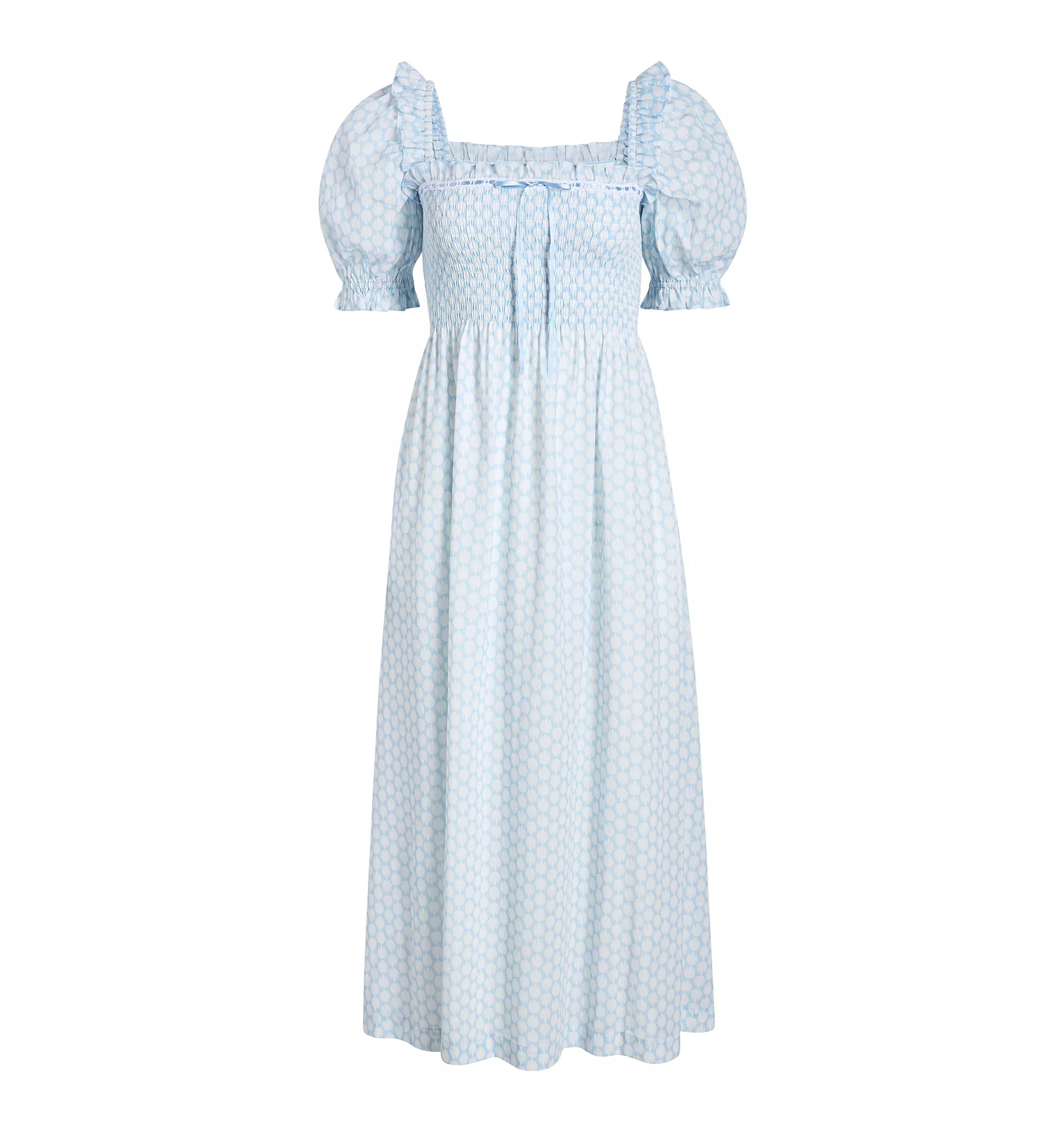 The Maternity Scarlett Midi Nap Dress - Powder Blue Baroque Shell Voile