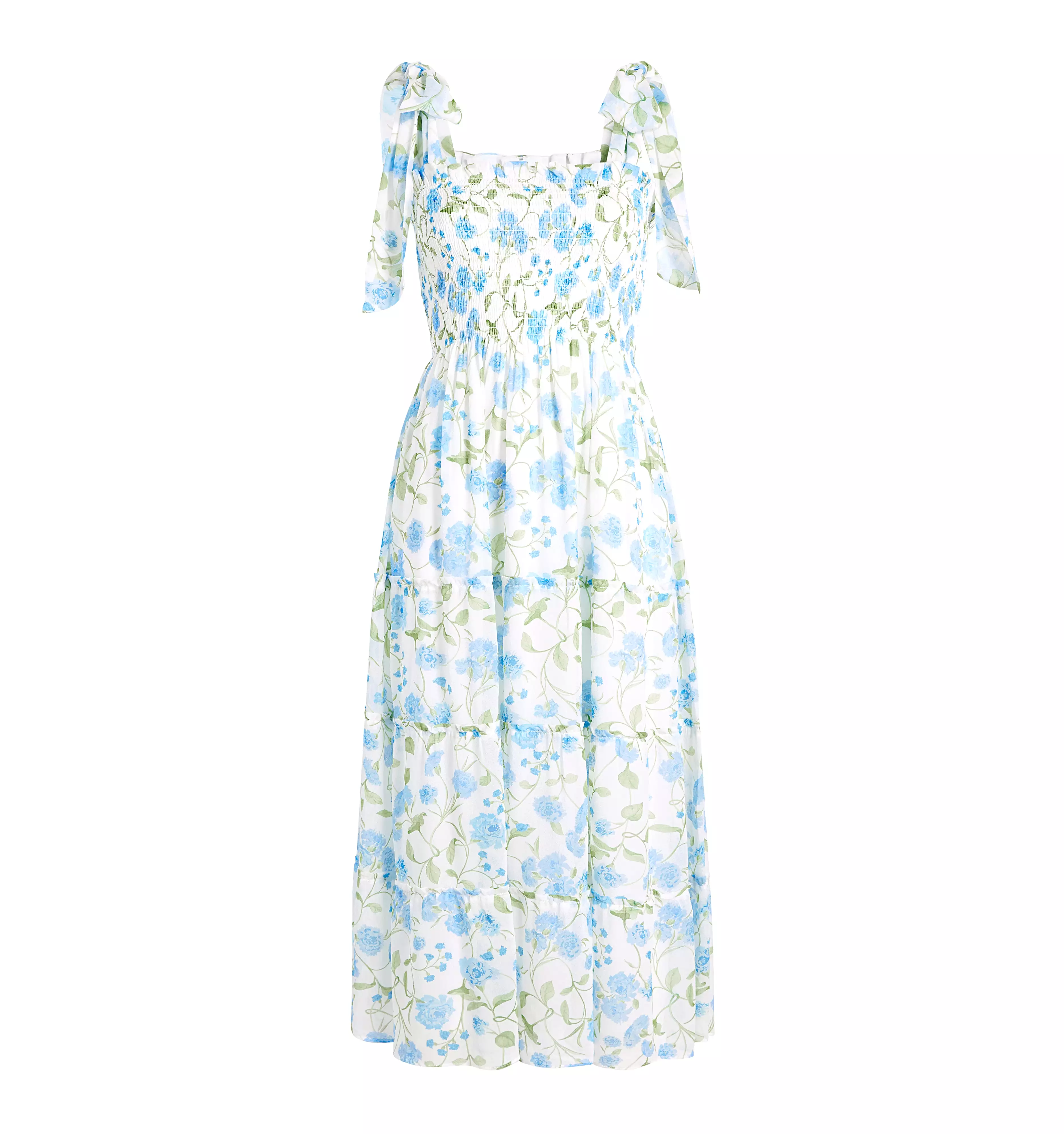 The Ribbon Ellie Nap Dress - Blue Peony Bouquet Georgette