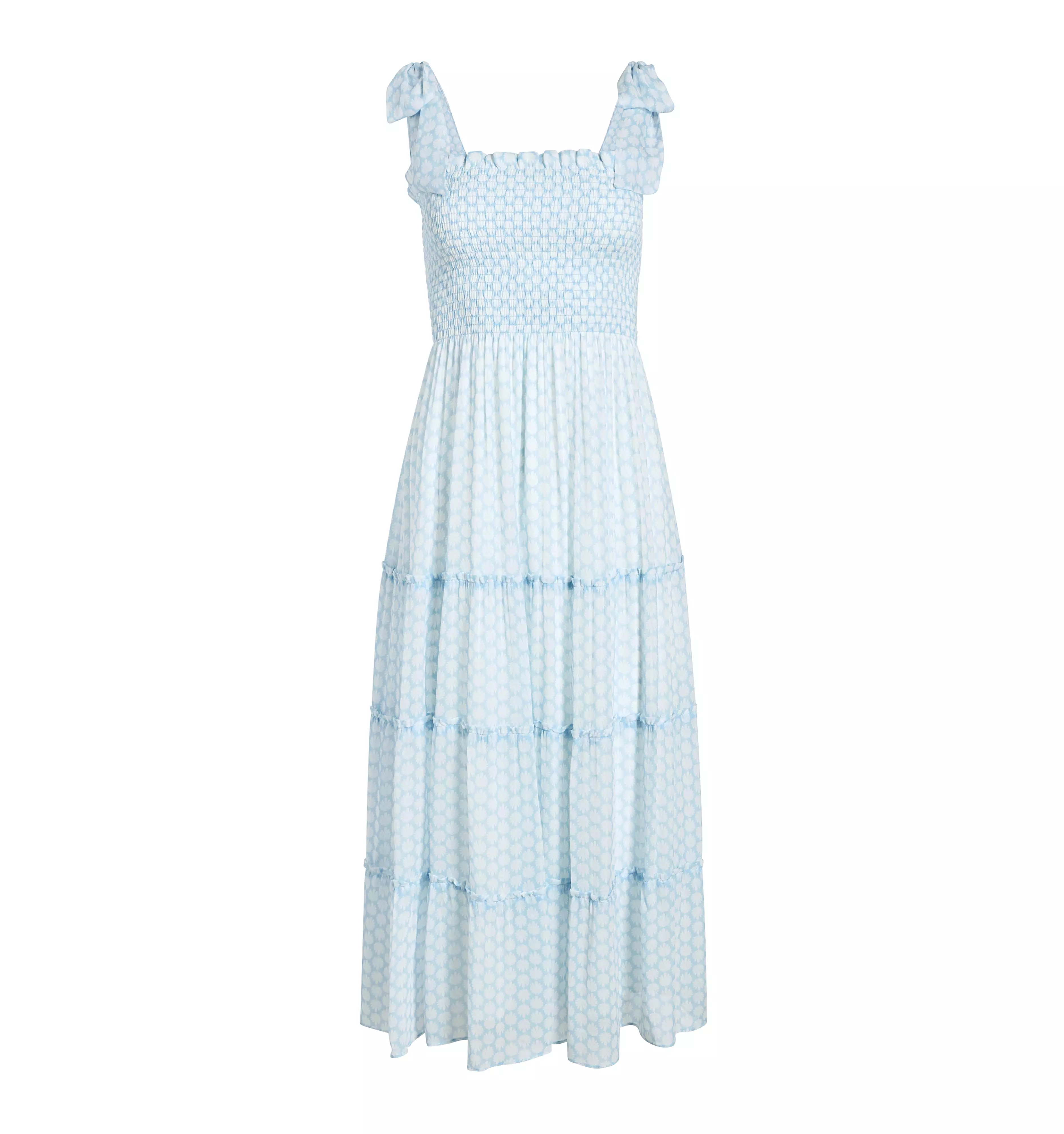 The Ribbon Ellie Nap Dress - Powder Blue Baroque Shell Georgette