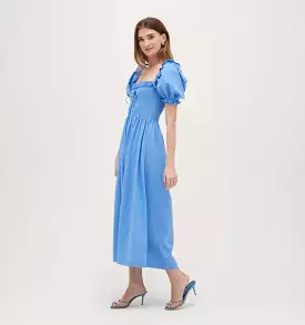 The Scarlett Midi Nap Dress - Hydrangea Blue Textured Clip Dot