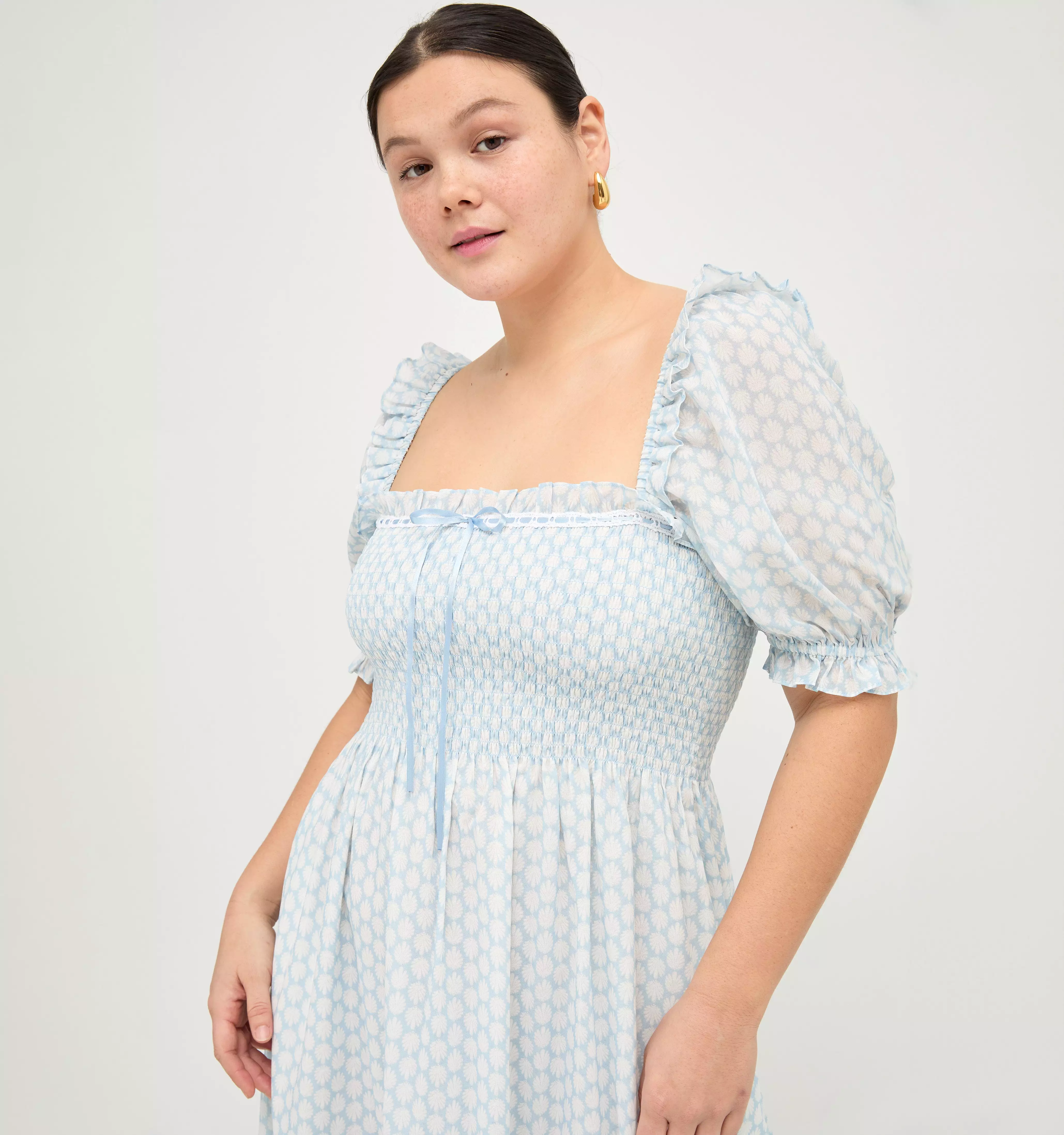 The Scarlett Midi Nap Dress - Powder Blue Baroque Shell Voile