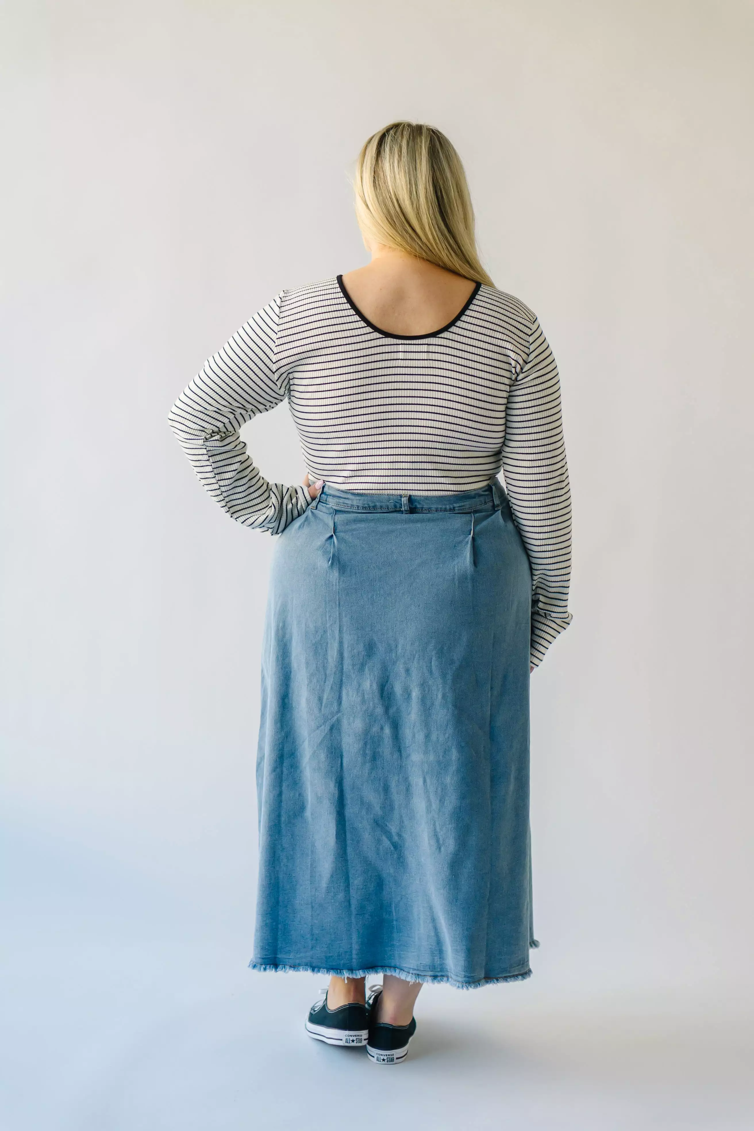 The Waleska Pleated Maxi Skirt in Denim