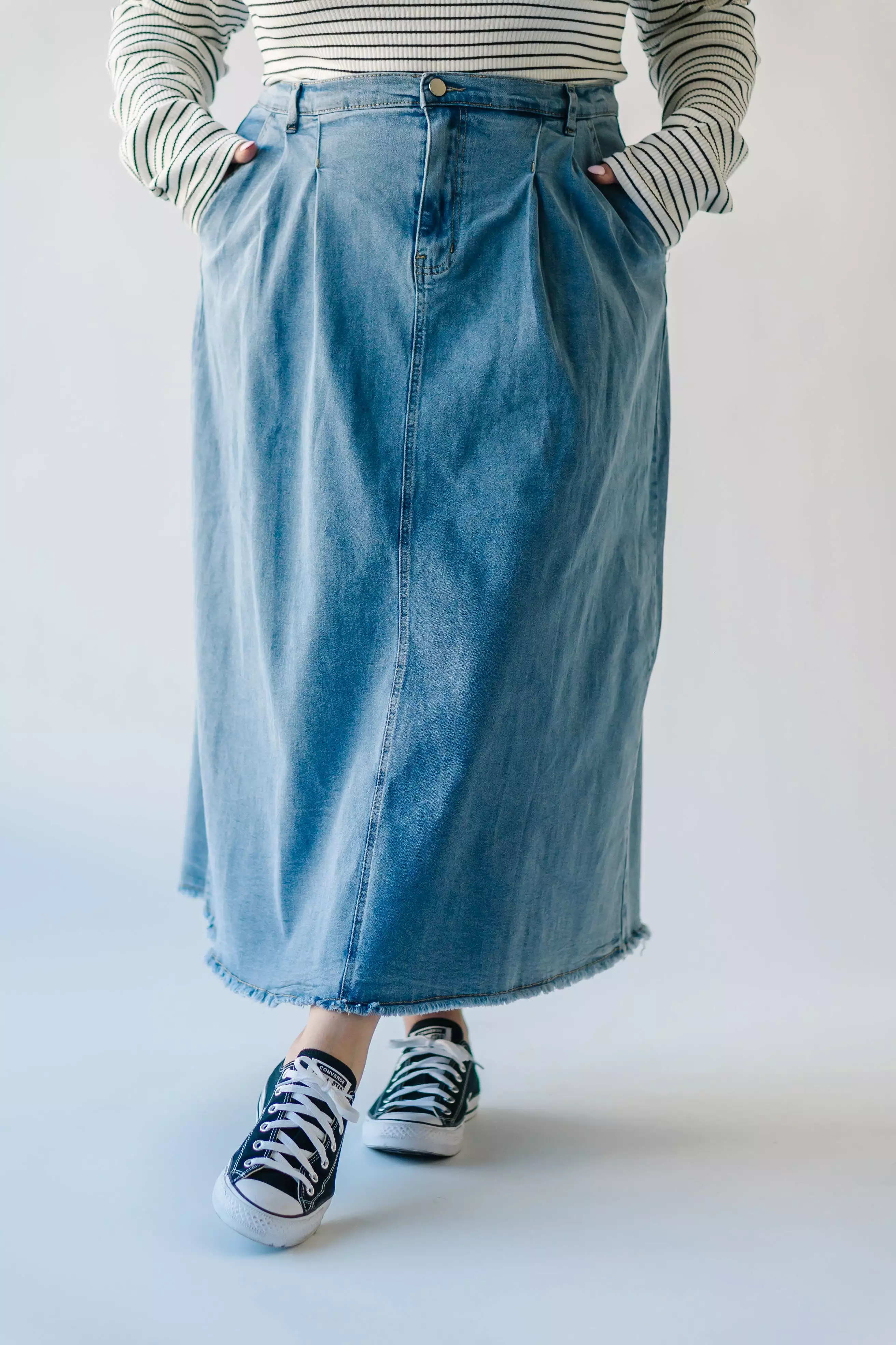 The Waleska Pleated Maxi Skirt in Denim