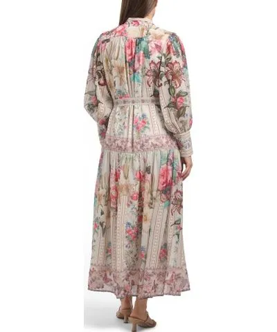 Tj Maxx Romantic Floral Long Sleeve Maxi Dress With Border Detail For Women