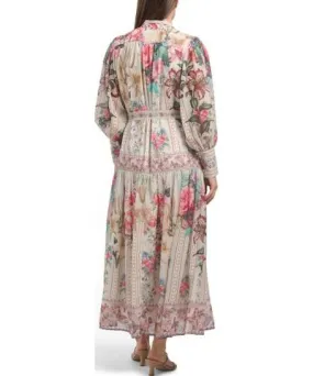 Tj Maxx Romantic Floral Long Sleeve Maxi Dress With Border Detail For Women