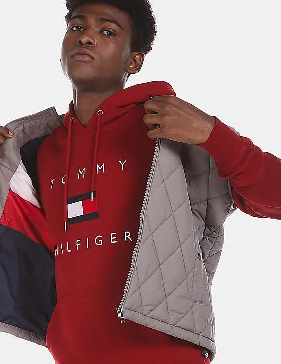 Tommy Hilfiger Men Red Drawstring Hood Brand Logo Embroidered Regular Fit Sweatshirt