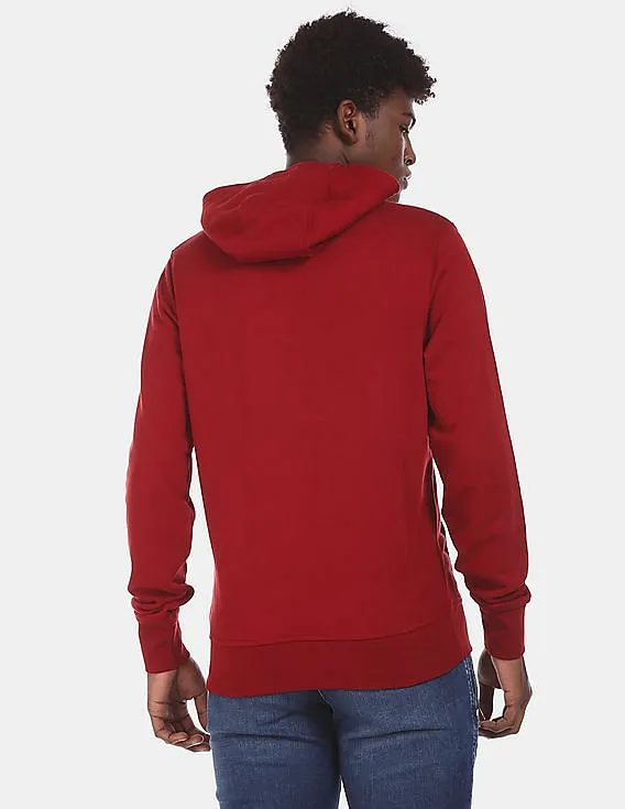 Tommy Hilfiger Men Red Drawstring Hood Brand Logo Embroidered Regular Fit Sweatshirt