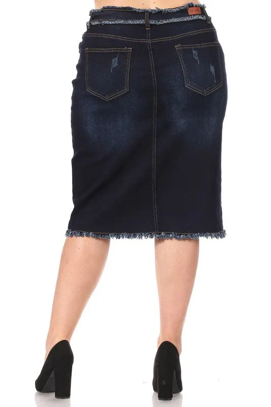 Trendy & Distressed Jean Skirt-Dark Wash