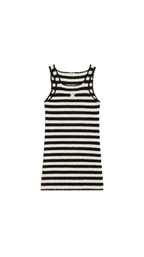 Triomphe Striped Mini Dress in Crocheted Cotton - Black/White