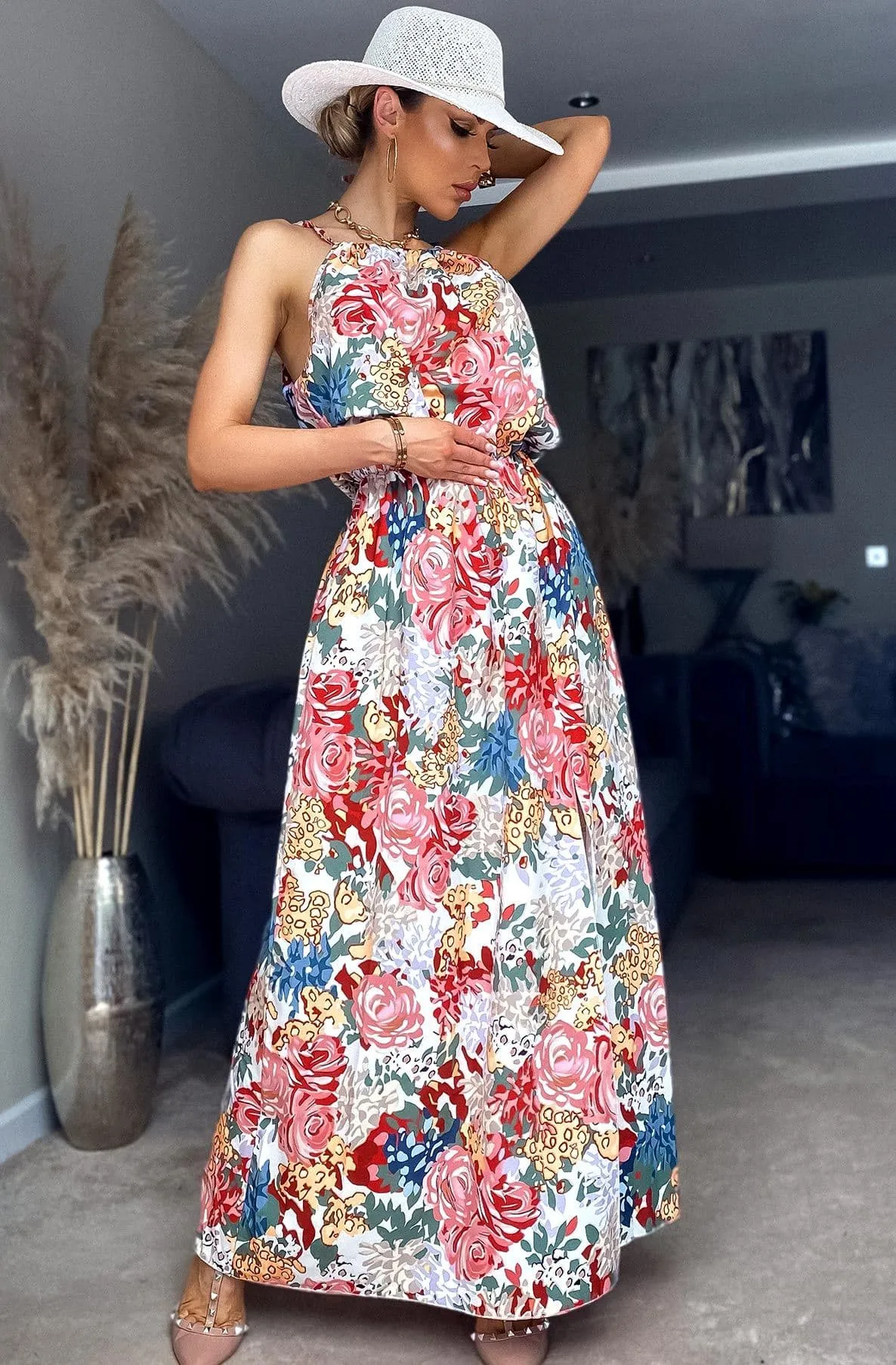 VANA SIDE SLIT FLORAL MAXI DRESS