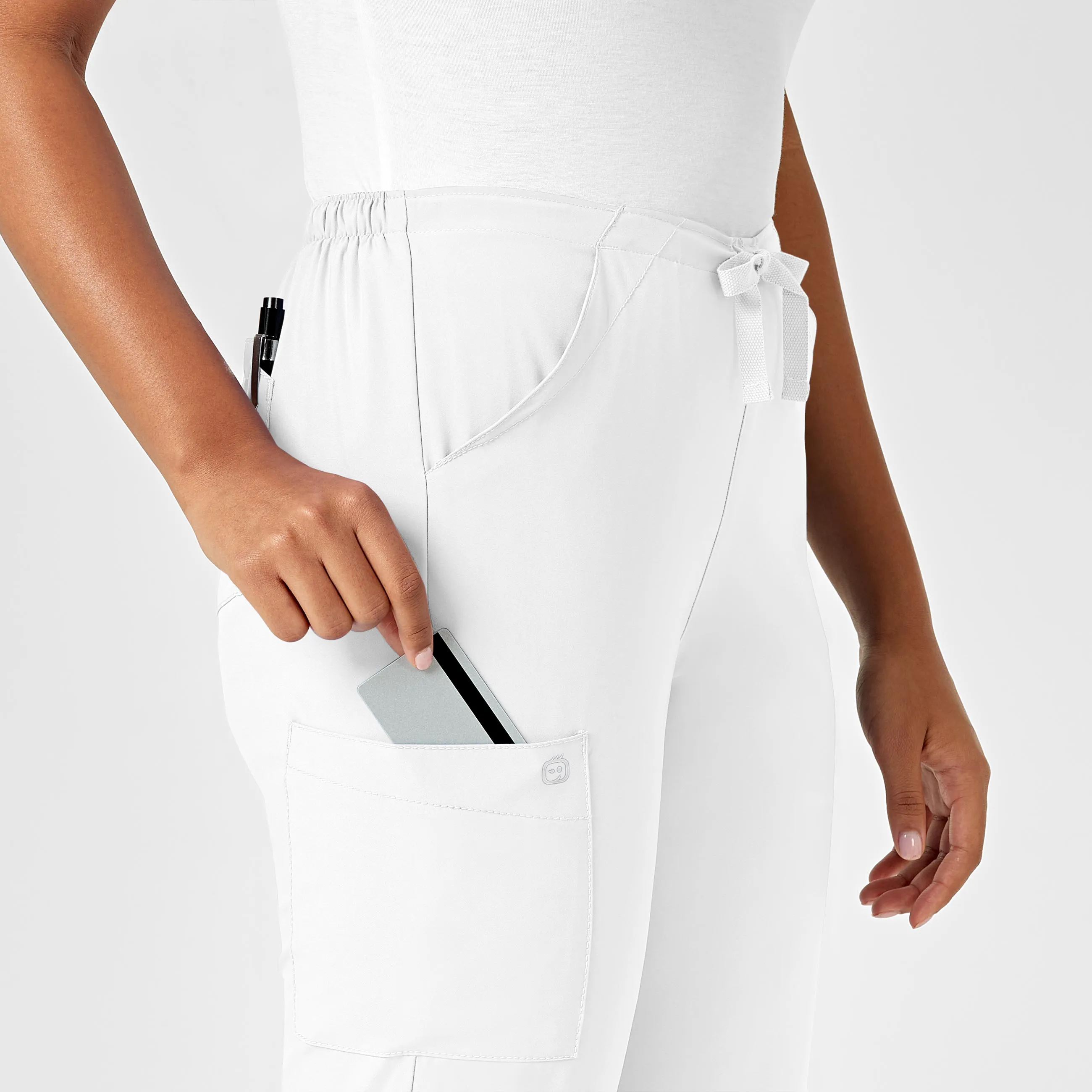 W123 Women's Drawstring Scrub Pant - White