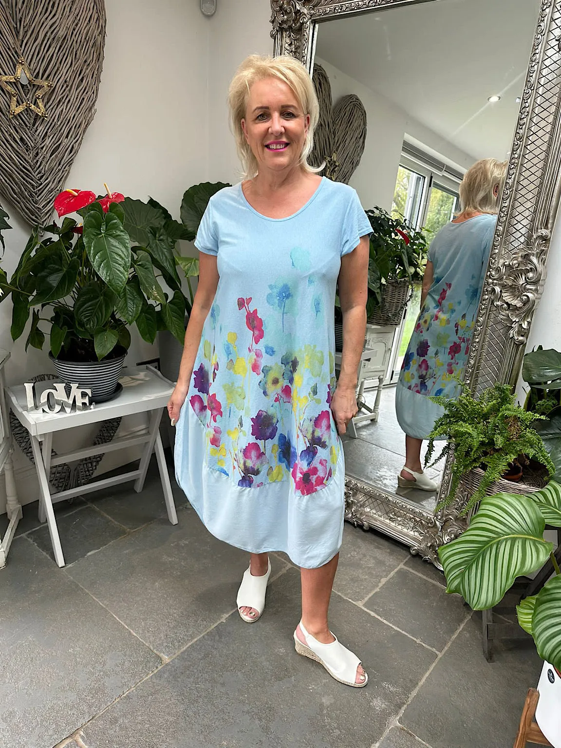 Watercolour Printed Floral Dress Kiki