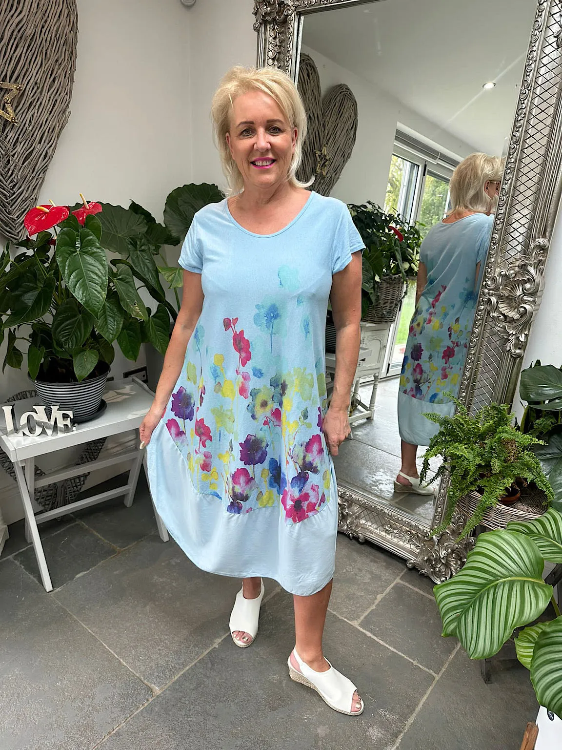 Watercolour Printed Floral Dress Kiki