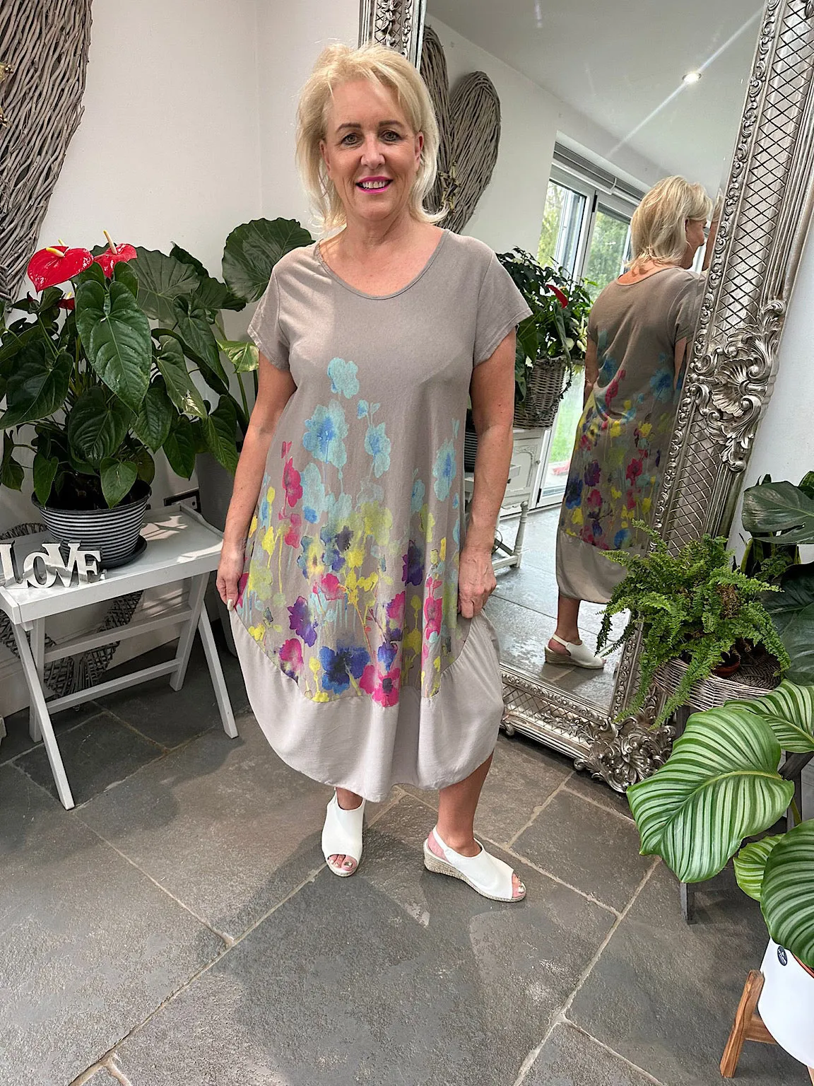 Watercolour Printed Floral Dress Kiki