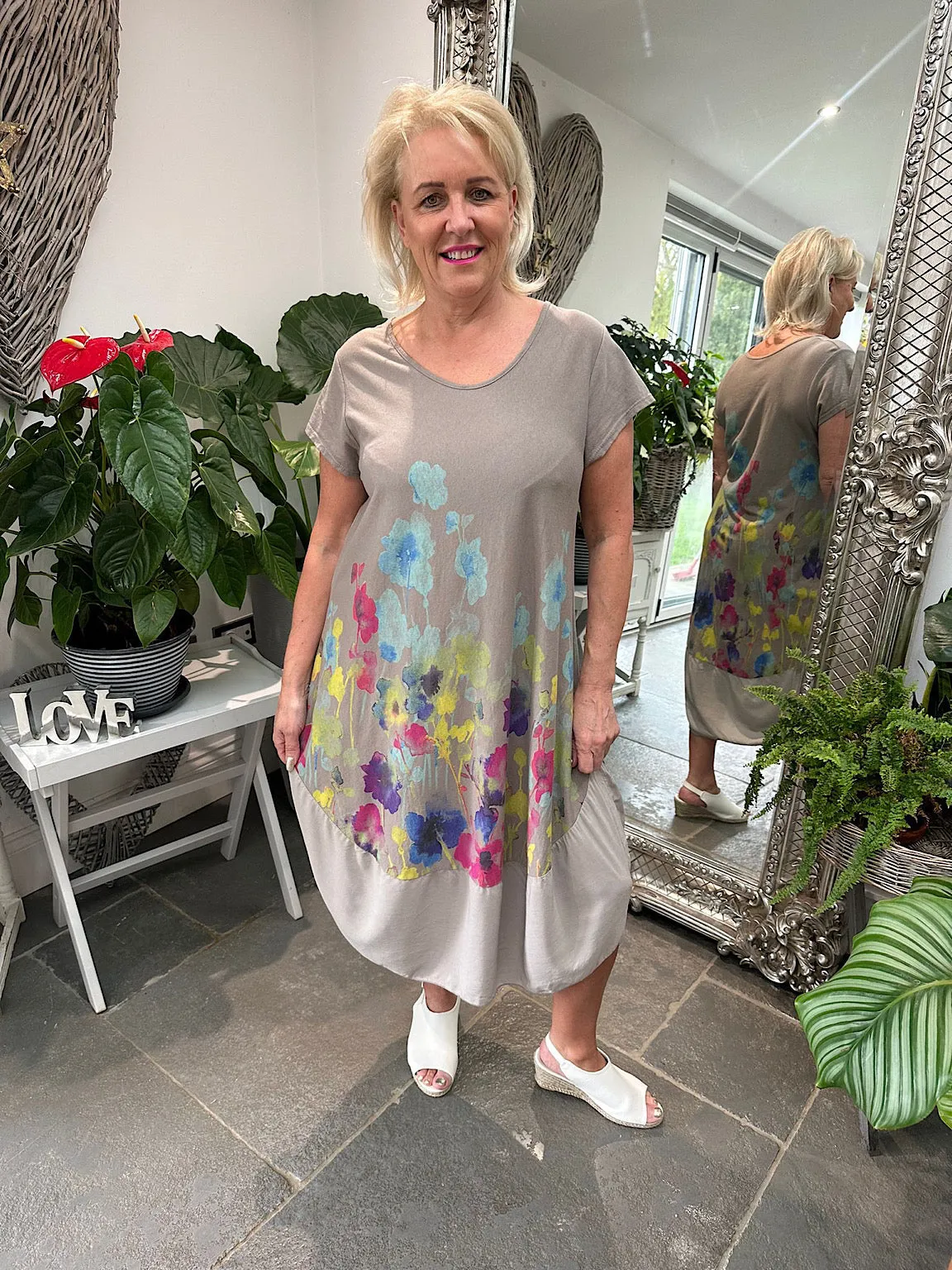 Watercolour Printed Floral Dress Kiki