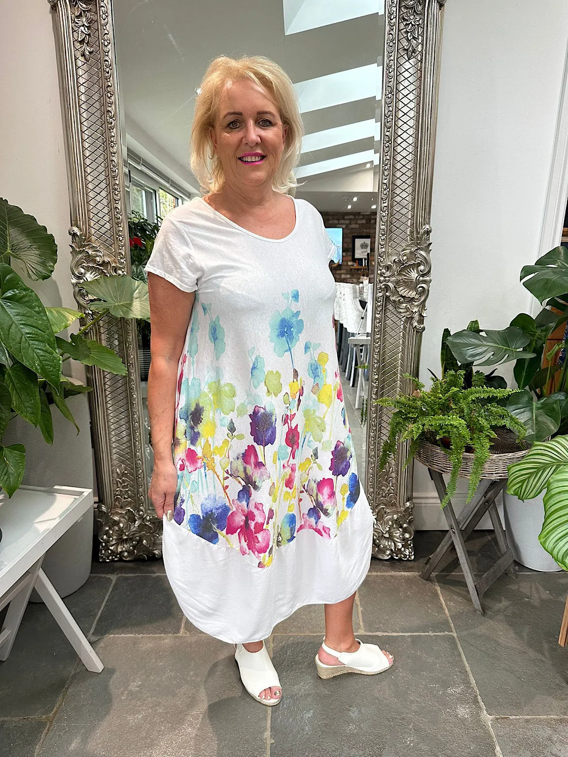 Watercolour Printed Floral Dress Kiki