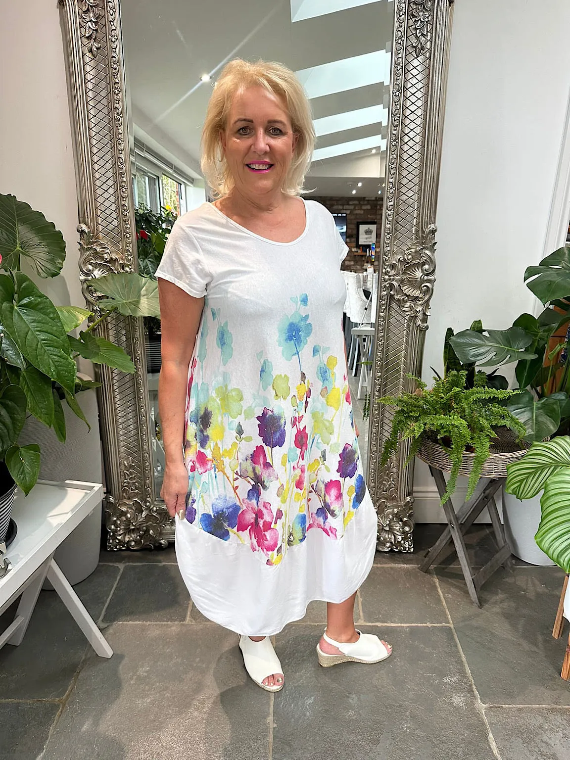 Watercolour Printed Floral Dress Kiki