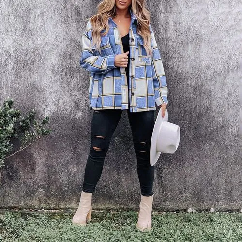 Women's Coat Long Sleeve Blouses Printing Casual Plaid