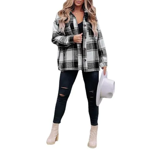 Women's Coat Long Sleeve Blouses Printing Casual Plaid