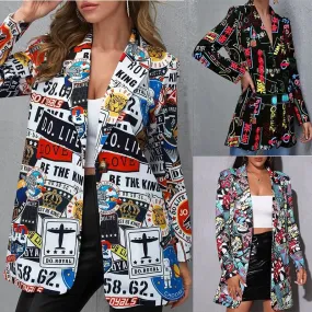 Women's Fashion Printing Single Breasted Coat Blazer