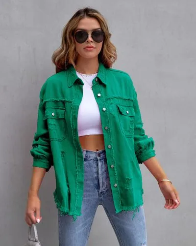 Women'S Fashion Solid Color Single Breasted Coat Denim Jacket