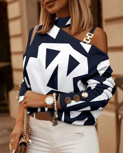 Women's Hoodie Long Sleeve Blouses Patchwork Fashion Geometric