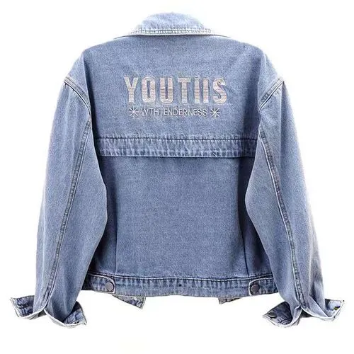 Women's Streetwear Letter Single Breasted Coat Denim Jacket